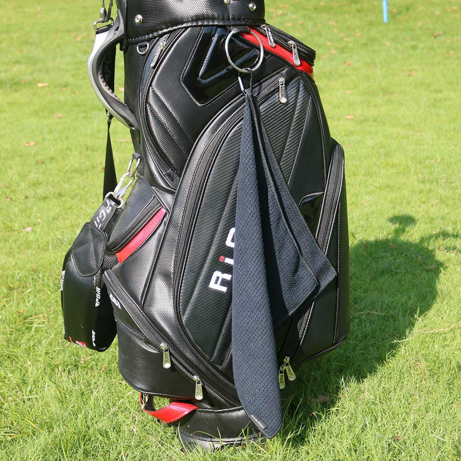 Handy Picks Microfiber Golf Towel with Carabiner Clip, Waffle Pattern Hook and Loop Fastener - Image 2