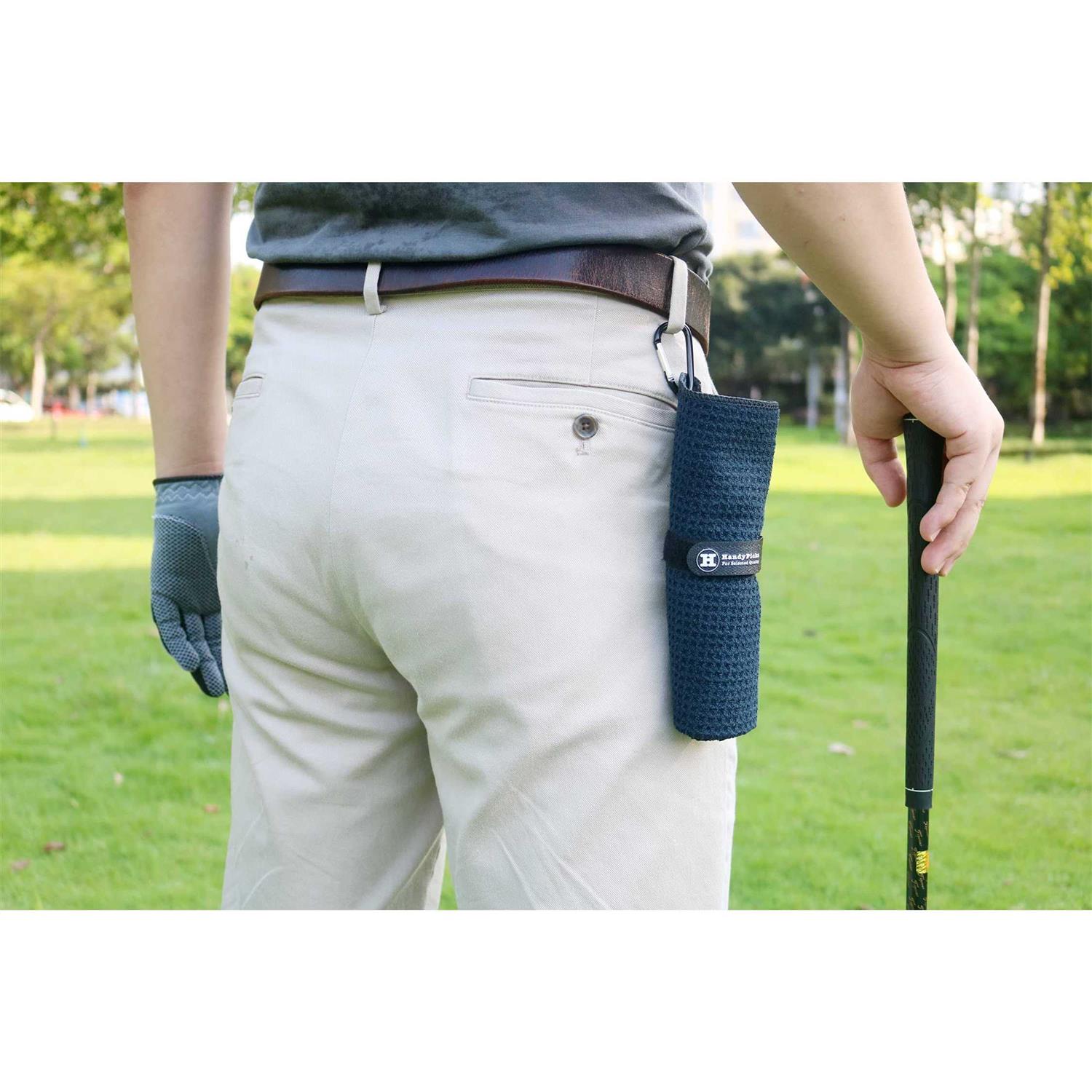 Handy Picks Microfiber Golf Towel with Carabiner Clip, Waffle Pattern Hook and Loop Fastener - Image 4