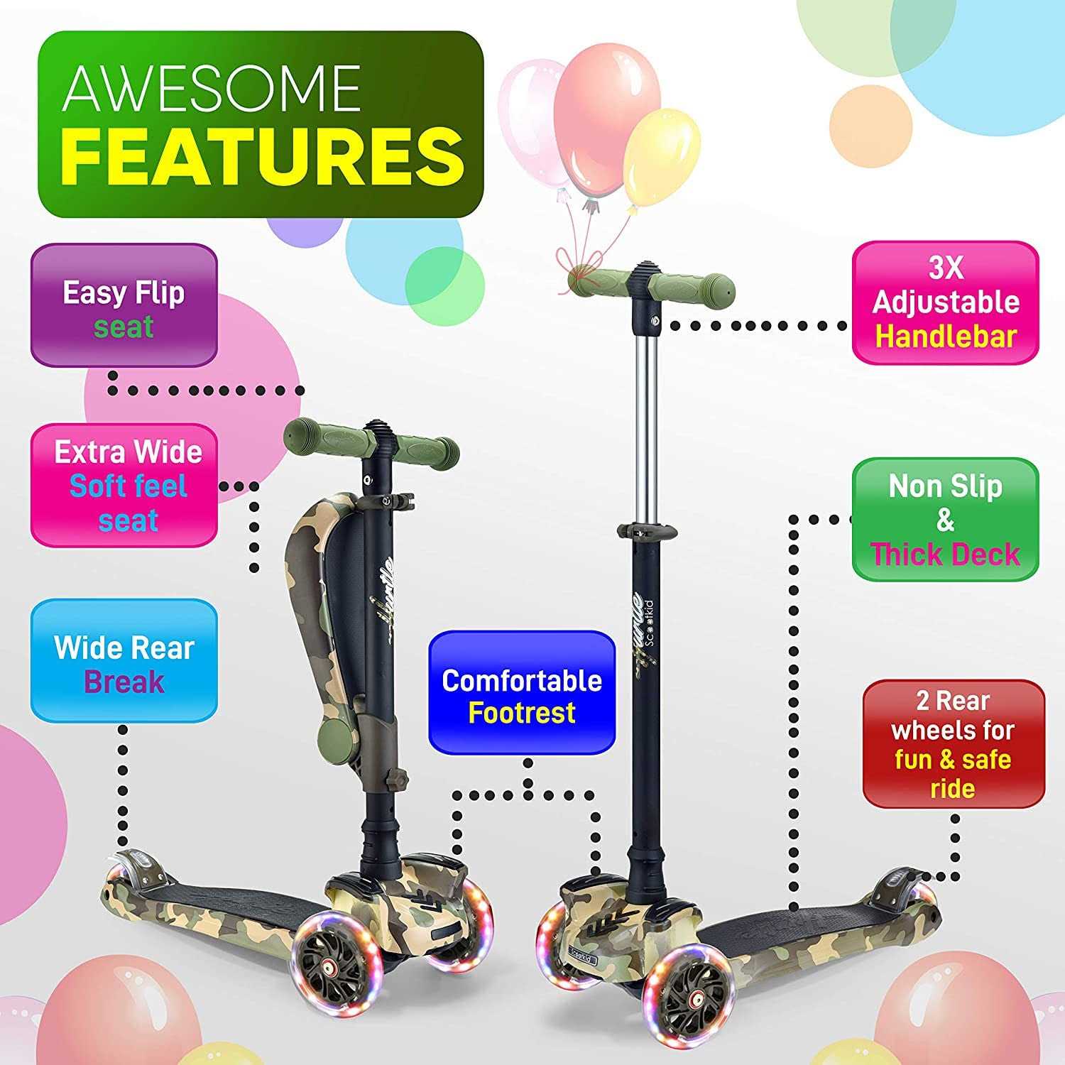 Hurtle ScootKid 3 Wheel Toddler Toy Scooter LED - Image 5
