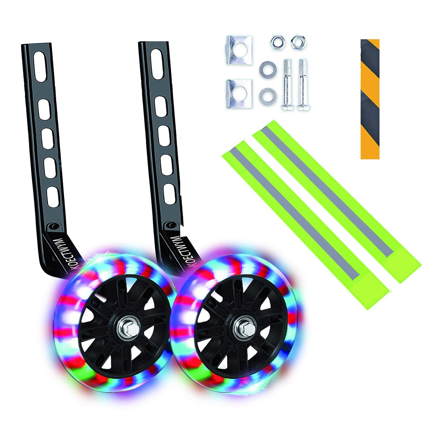 KOECTWYM Kids' Bicycle Training Wheels Flash Mute Heavy Duty Rear Wheel with Stabilizers Mounted 1 Pair + 1 Reflective