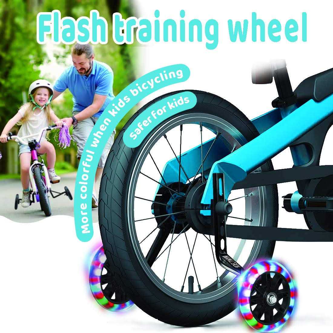 KOECTWYM Kids' Bicycle Training Wheels Flash Mute Heavy Duty Rear Wheel with Stabilizers Mounted 1 Pair + 1 Reflective - Image 2