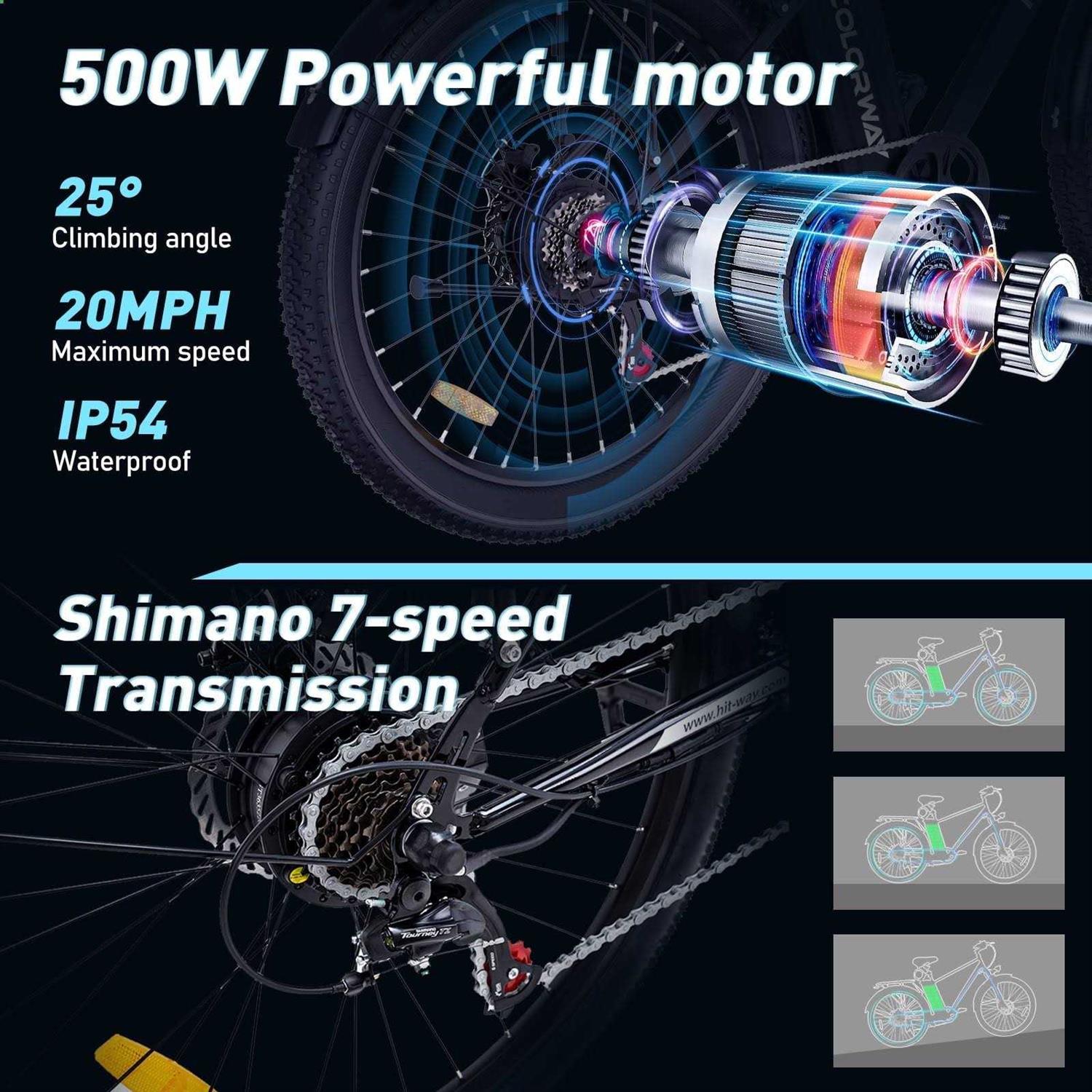 COLORWAY 500W 26X3.0 Electric Bike for Adults 36V/15Ah E Bike - Image 5