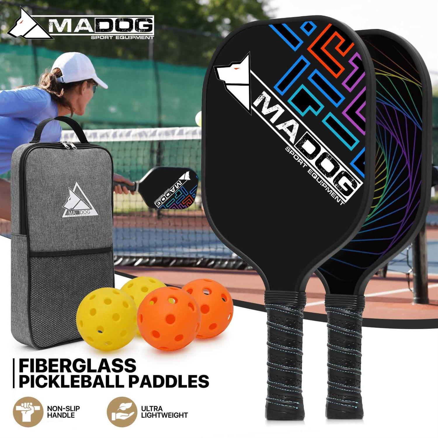 Madog Pickleball Rackets, Fiberglass Pickleball Paddles Set with Non-Slip Grip Paddles and 4 Indoor & Outdoor Pickleball Balls for Beginners and - Image 2