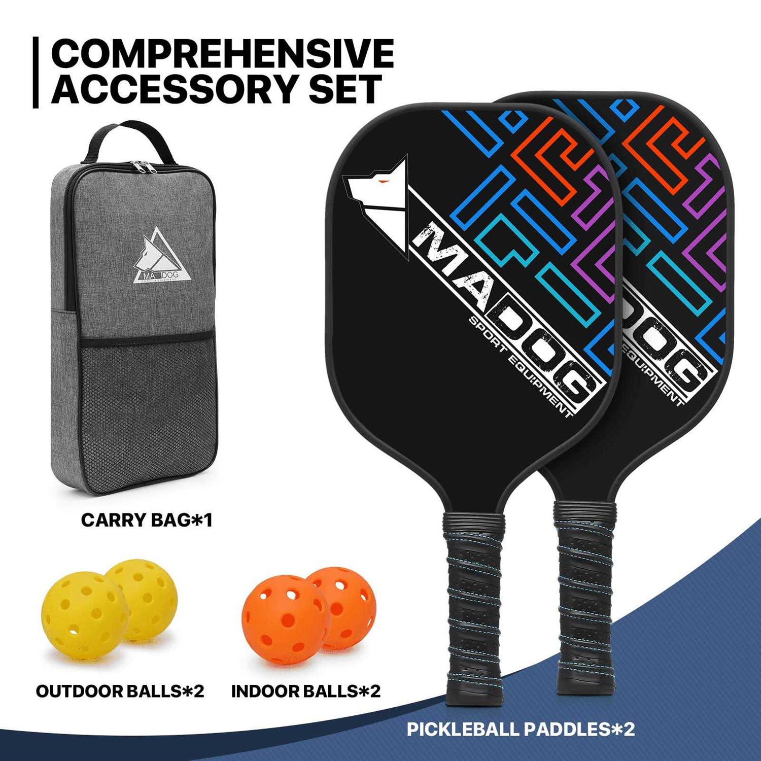 Madog Pickleball Rackets, Fiberglass Pickleball Paddles Set with Non-Slip Grip Paddles and 4 Indoor & Outdoor Pickleball Balls for Beginners and - Image 4