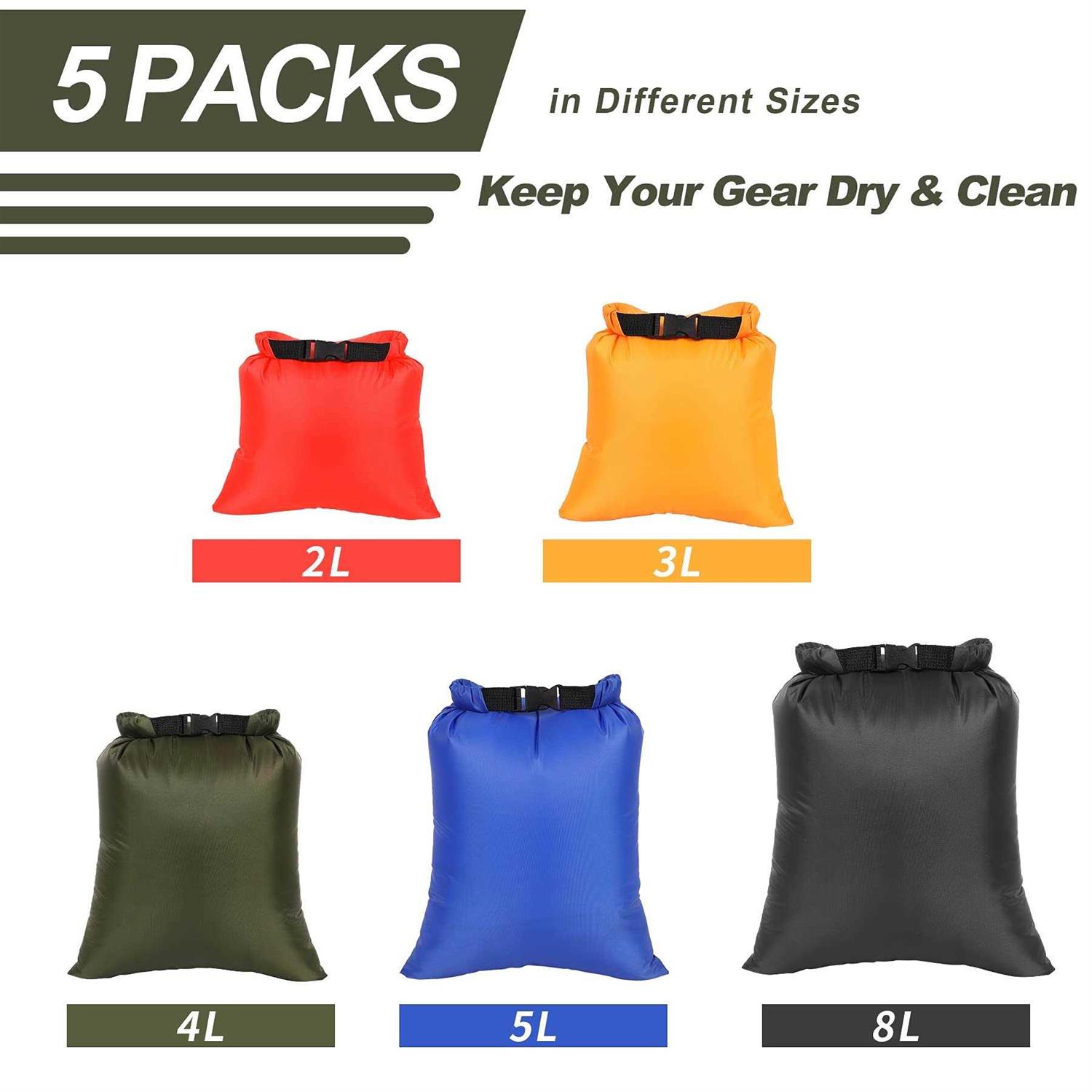 Ucolofun Dry Bags Waterproof Set 5 Packs Ultralight Waterproof Bags Small Stuff Sack Water Proof Bag Dry Packs - Image 4