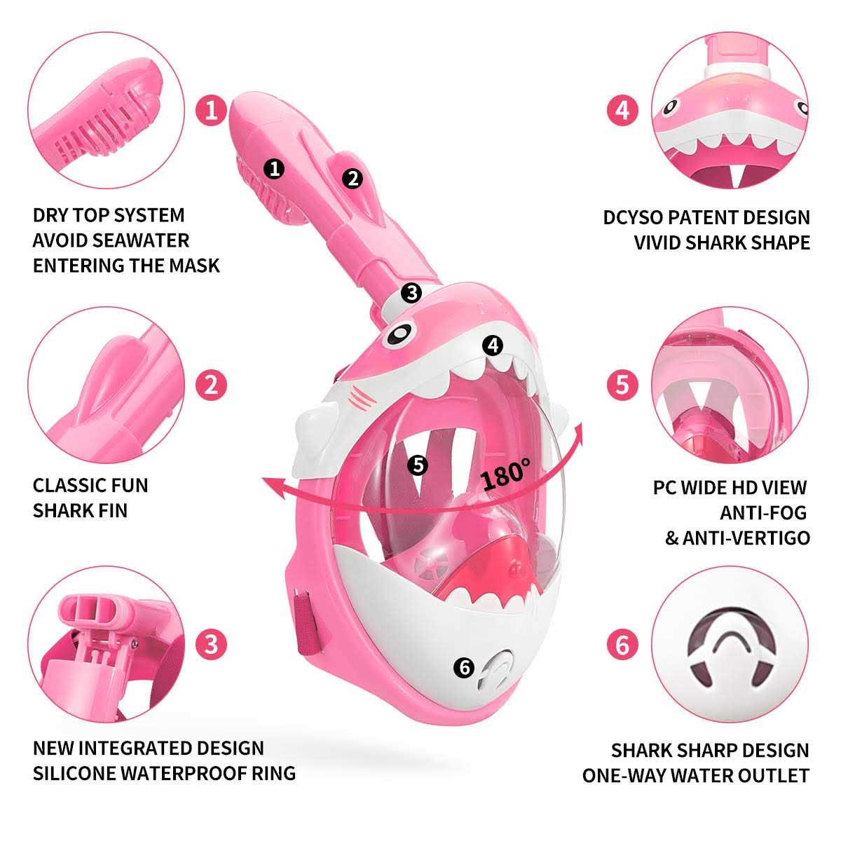 DCYSO Snorkel Mask Full Face Kids 2020 Shark Sharp Snorkeling Mask for Kid HD Seaview Anti Fog Anti Leak - Image 3