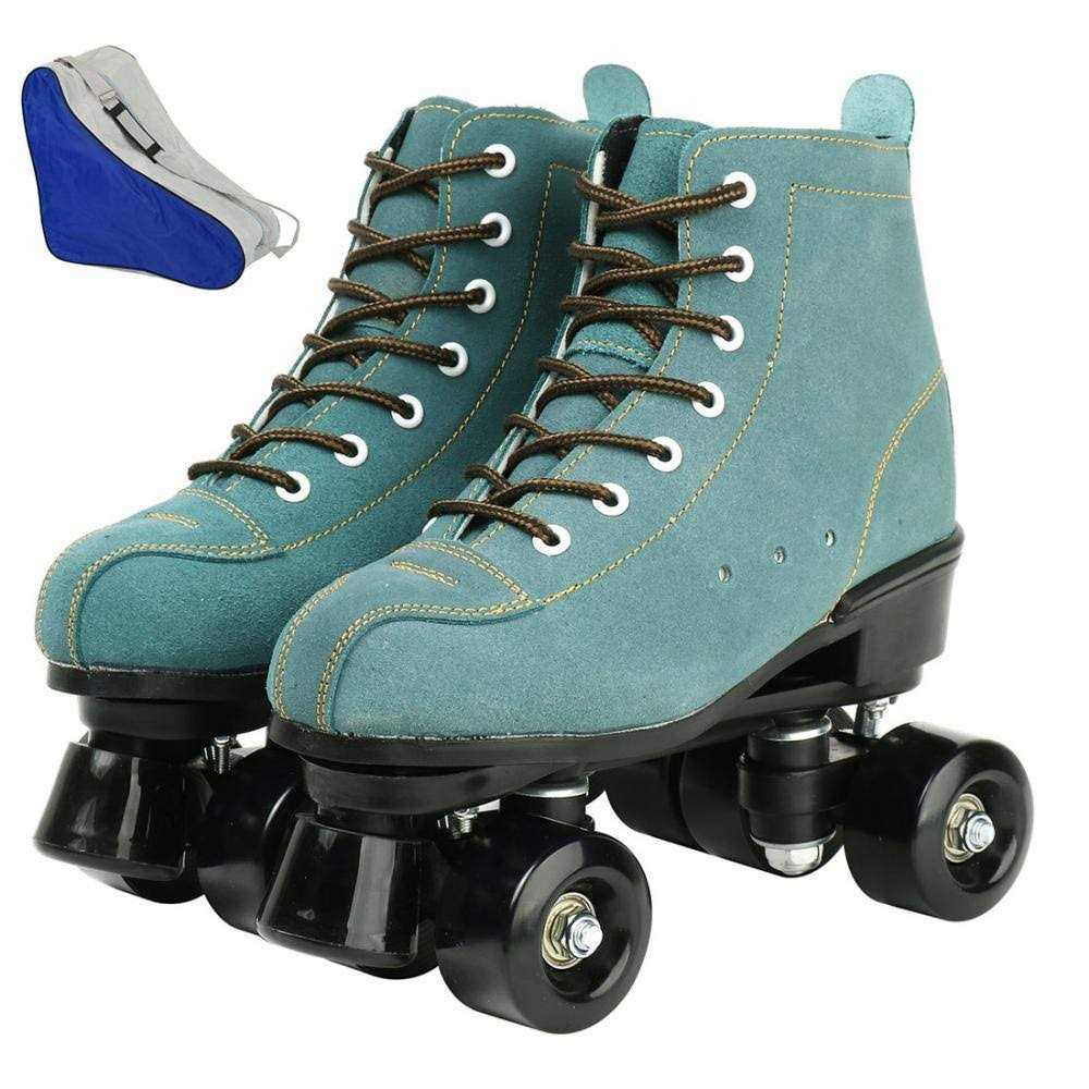 Risup Roller Skates for Women and Men Cowhide High-Top Shoes Classic Double-Row Roller Skates Four-Wheel Roller Skates for Men Girls Unisex Christmas