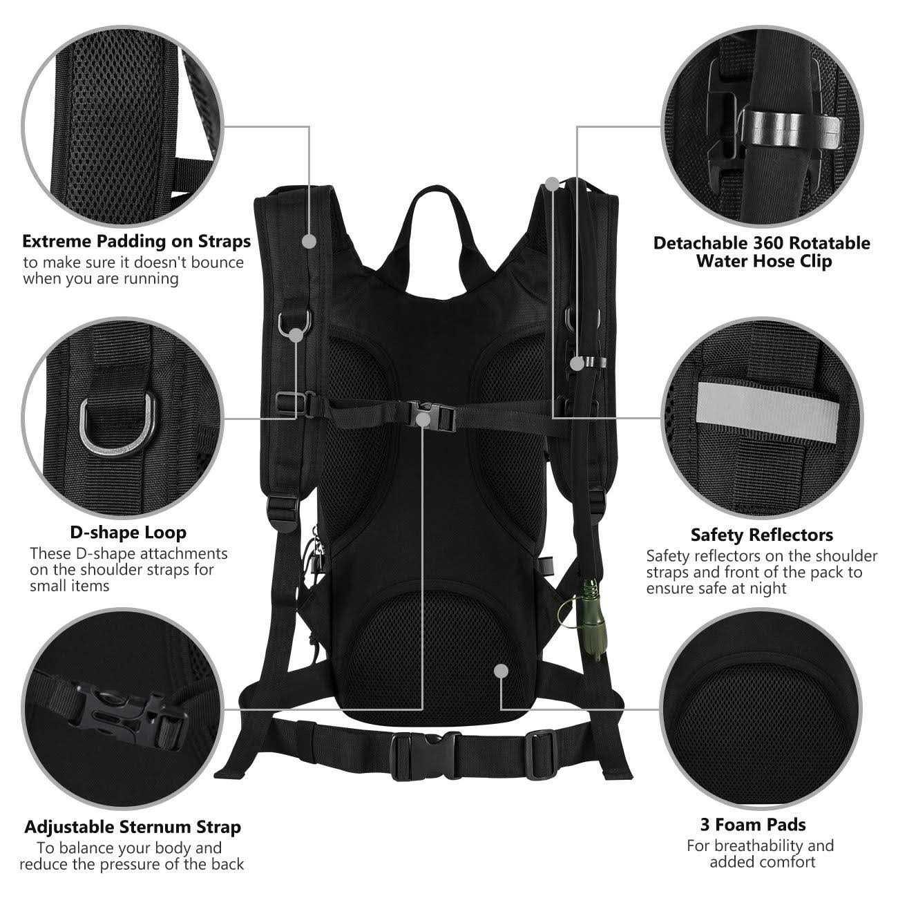 Sharkmouth Tactical Molle Hydration Pack Backpack 900d with 2L Leak-Proof Water Bladder - Image 5