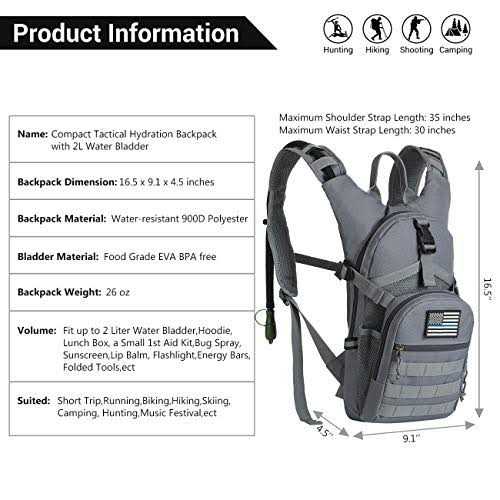 Sharkmouth Tactical Molle Hydration Pack Backpack 900d with 2L Leak-Proof Water Bladder - Image 5