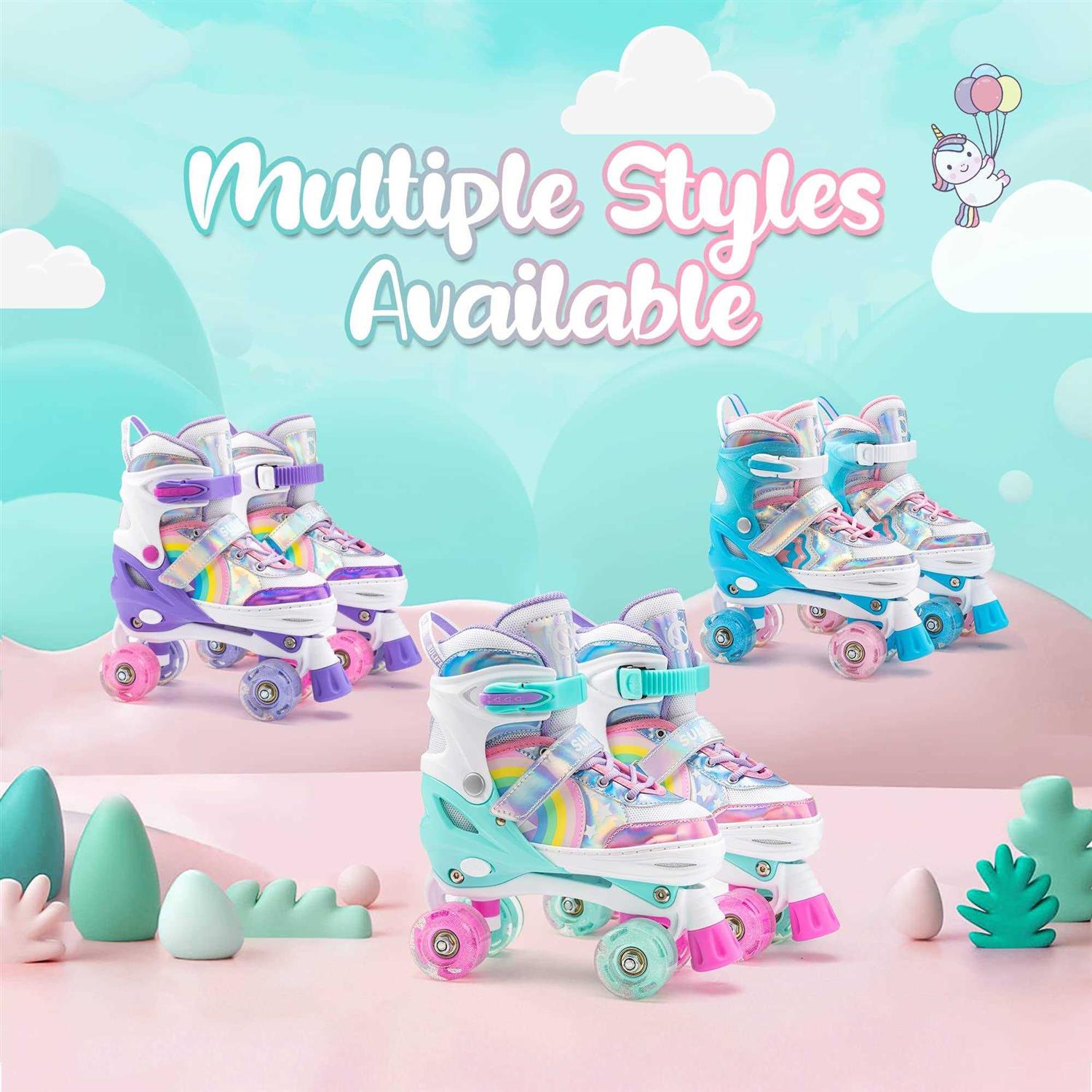 SULIFEEL Rainbow Unicorn 4 Size Adjustable Light up Roller Skates for Girls Boys for Kids - Image 2