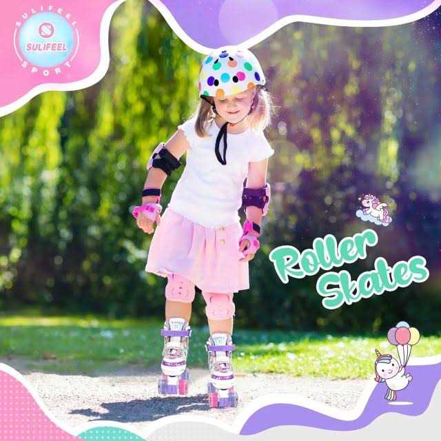 SULIFEEL Rainbow Unicorn 4 Size Adjustable Light up Roller Skates for Girls Boys for Kids - Image 4