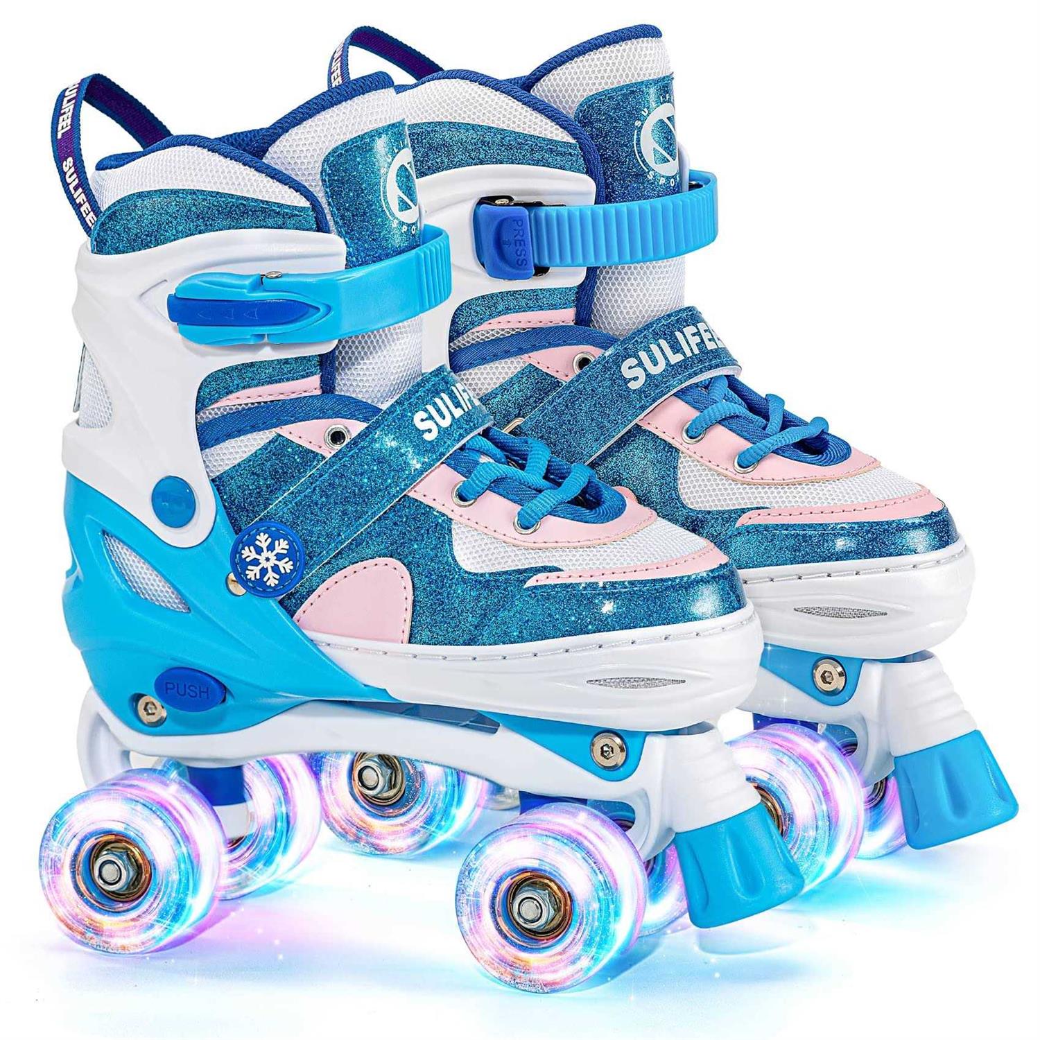 SULIFEEL Rainbow Unicorn 4 Size Adjustable Light up Roller Skates for Girls Boys for Kids