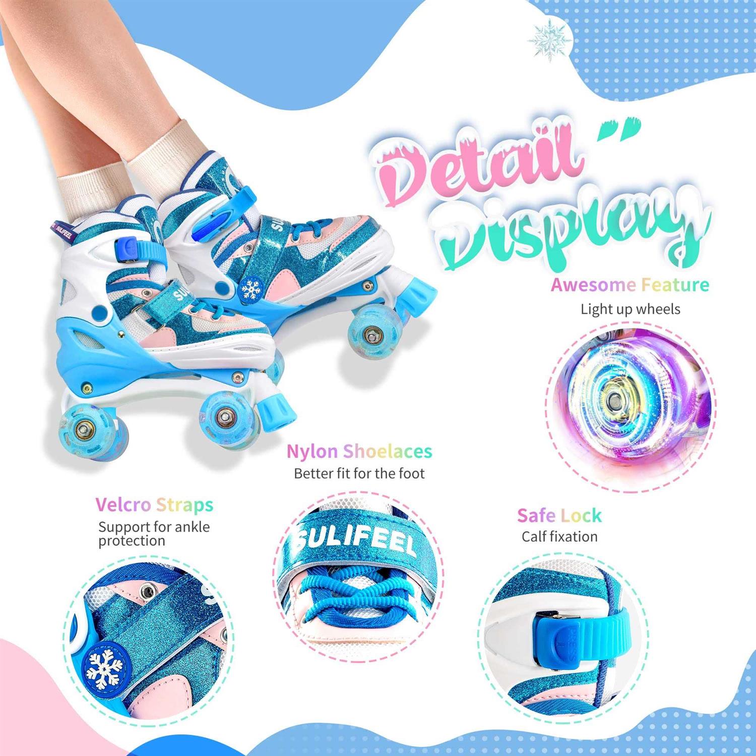 Alternative view of SULIFEEL Rainbow Unicorn 4 Size Adjustable Light up Roller Skates for Girls Boys for Kids