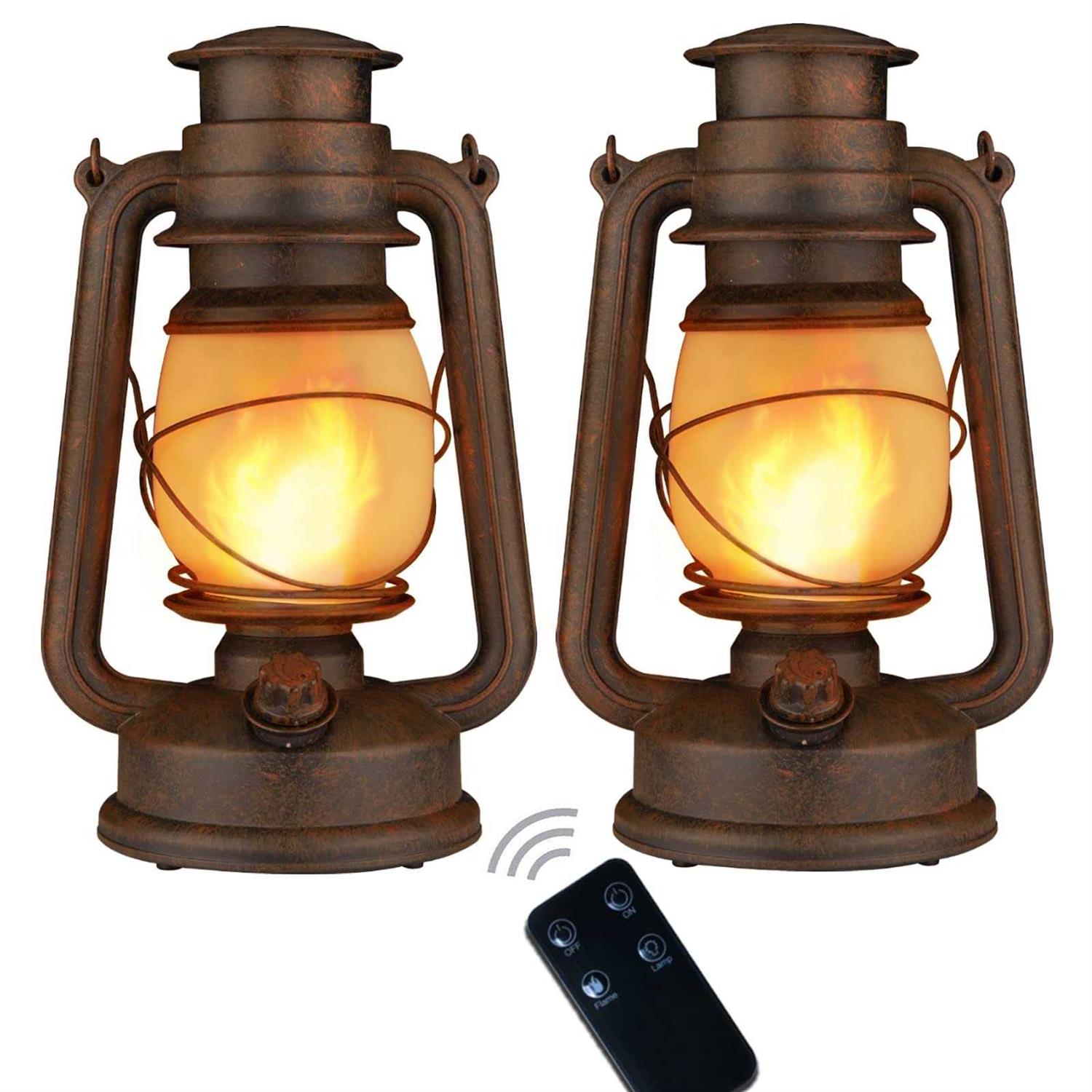 BVHDIA 2 Pack Led Vintage Camping Lantern Decorative Outdoor Lanterns for Patio Waterproof with Remote