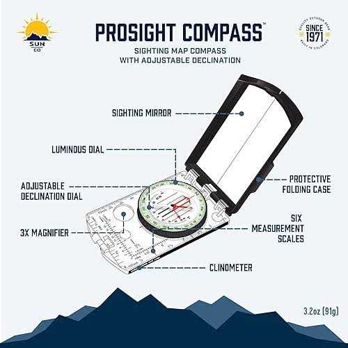 Alternative view of Sun Company ProSight Sighting Map Compass with Adjustable Declination