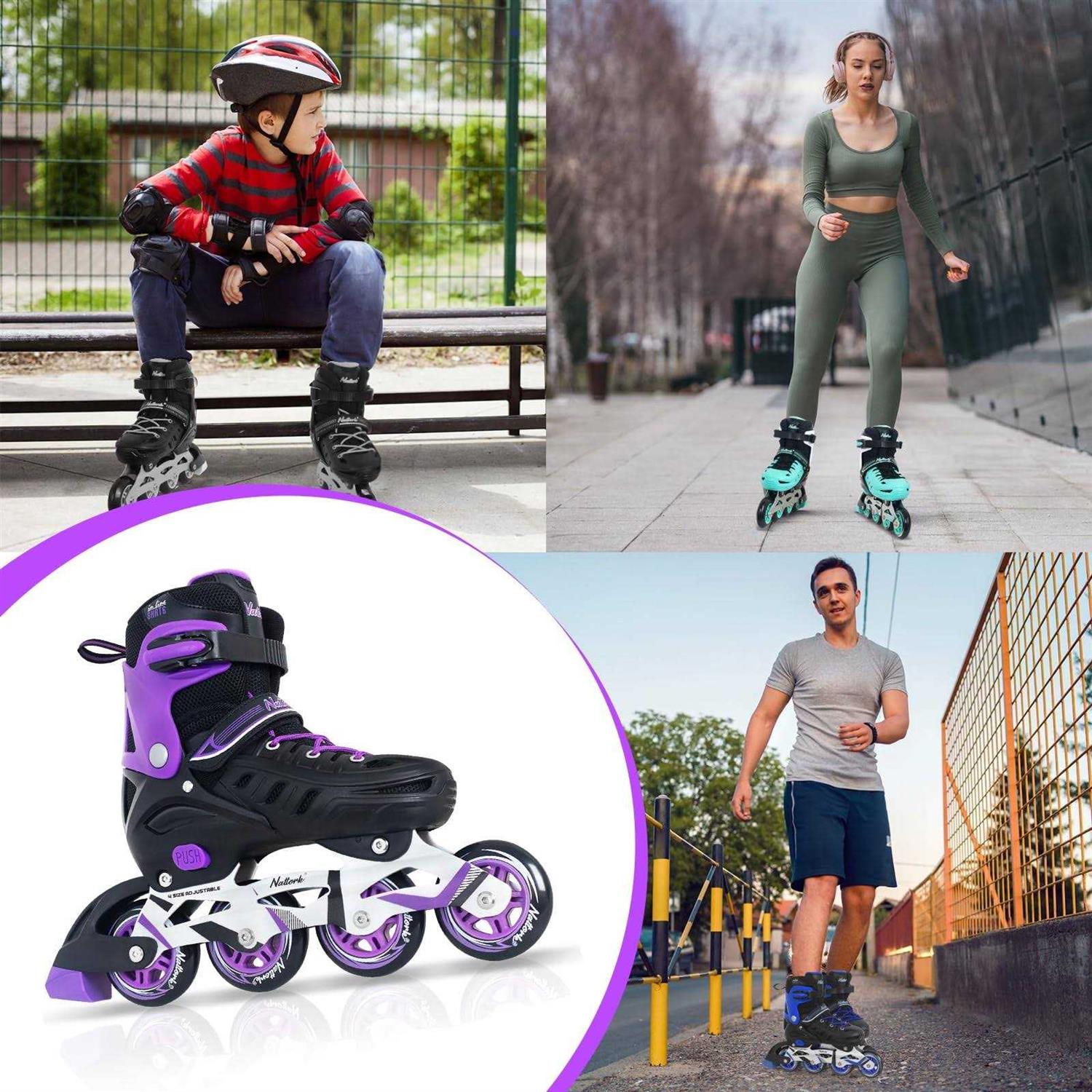 Nattork Inline Skates 4 Sizes Adjustable Blades Roller Skates with Ankle Support, Adjustable Strap Wheels and Soft - Image 2