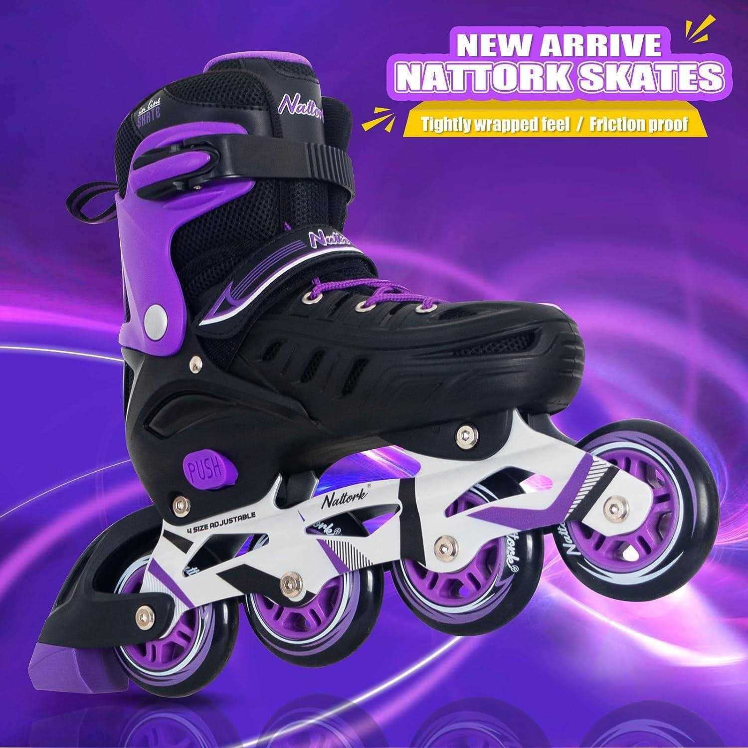 Nattork Inline Skates 4 Sizes Adjustable Blades Roller Skates with Ankle Support, Adjustable Strap Wheels and Soft - Image 4