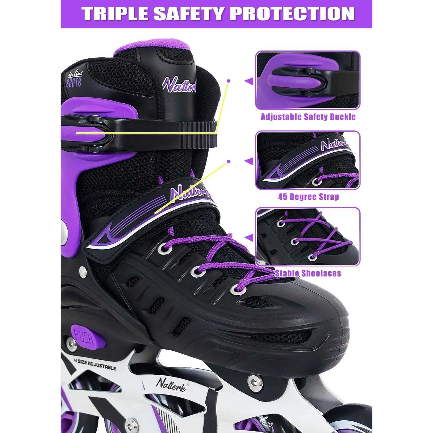 Nattork Inline Skates 4 Sizes Adjustable Blades Roller Skates with Ankle Support, Adjustable Strap Wheels and Soft - Image 5