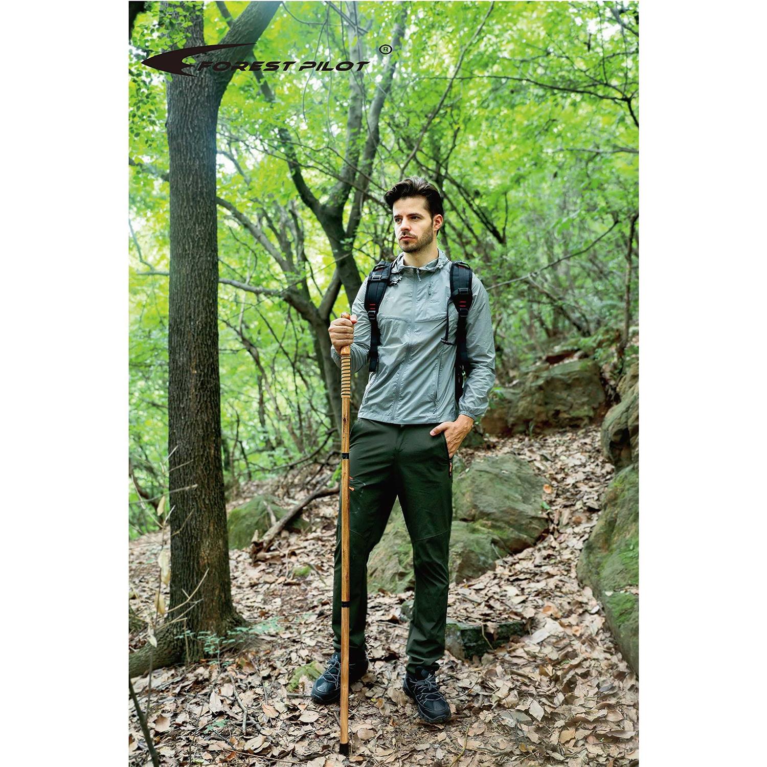 FOREST PILOT 3 Pieces Detachable Hardwood Walking Stick Pine Handle with a Compass - Image 2