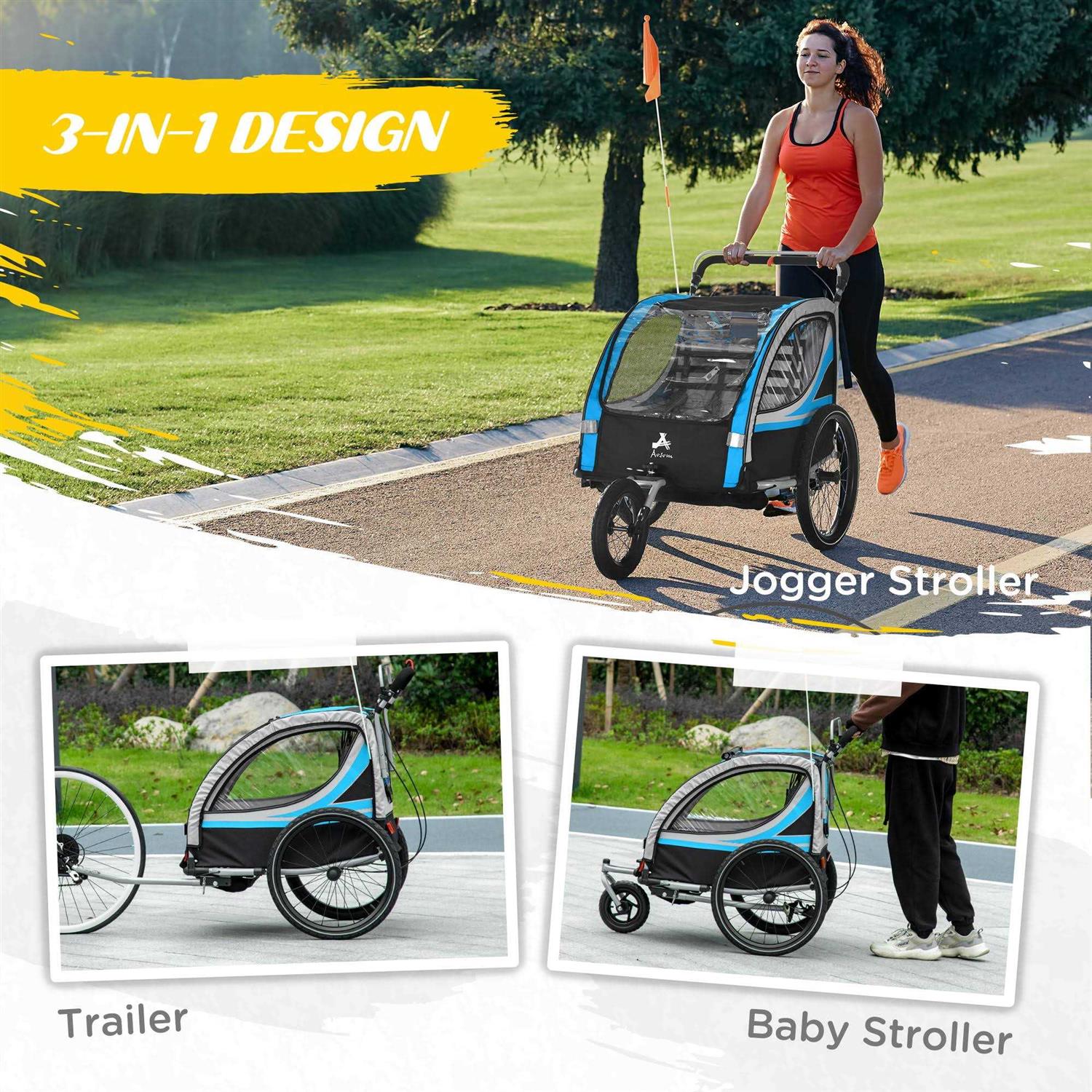 Aosom Bike Trailer for Kids 3-in-1 Running Stroller - Image 5
