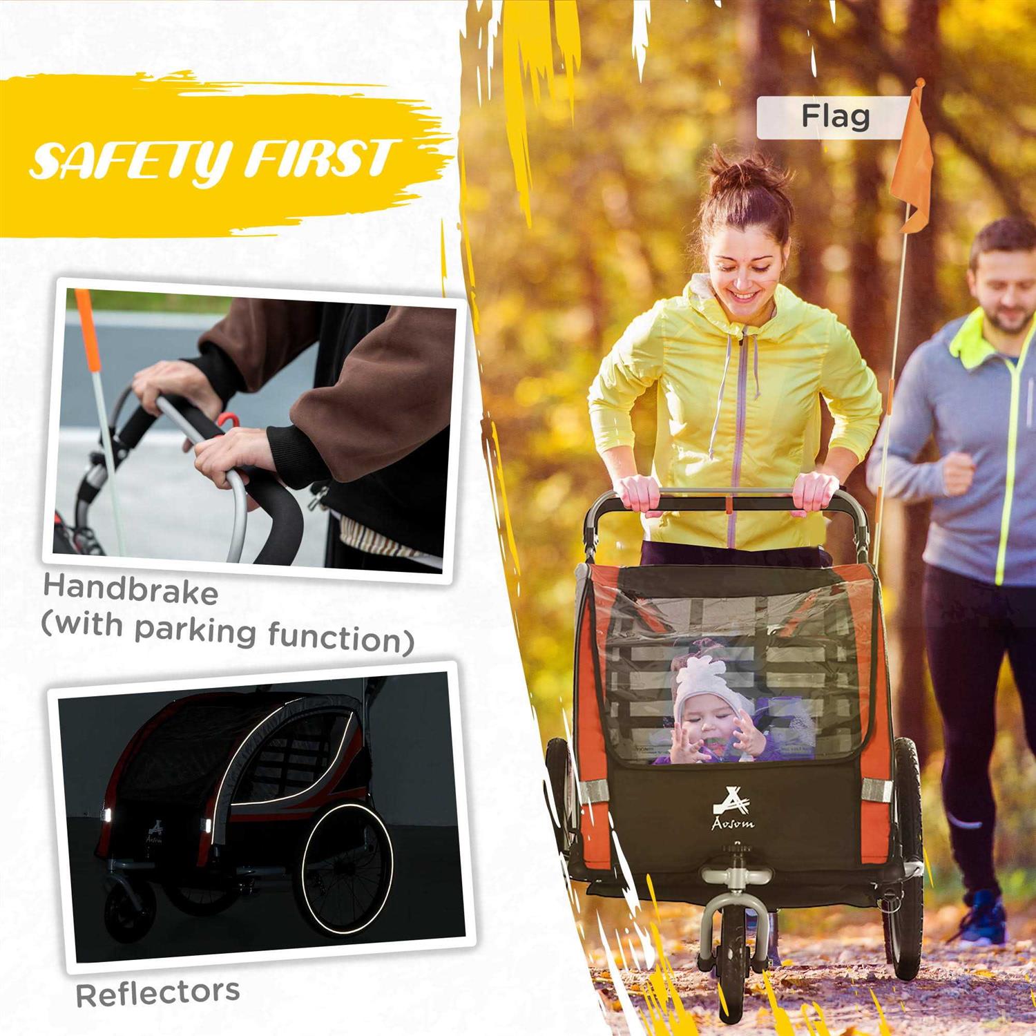 Aosom Bike Trailer for Kids 3-in-1 Running Stroller - Image 4