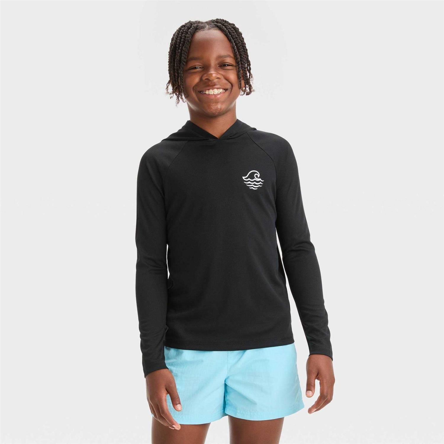 Boys' Art Class Long Sleeve Wave Hooded Rash Guard Top