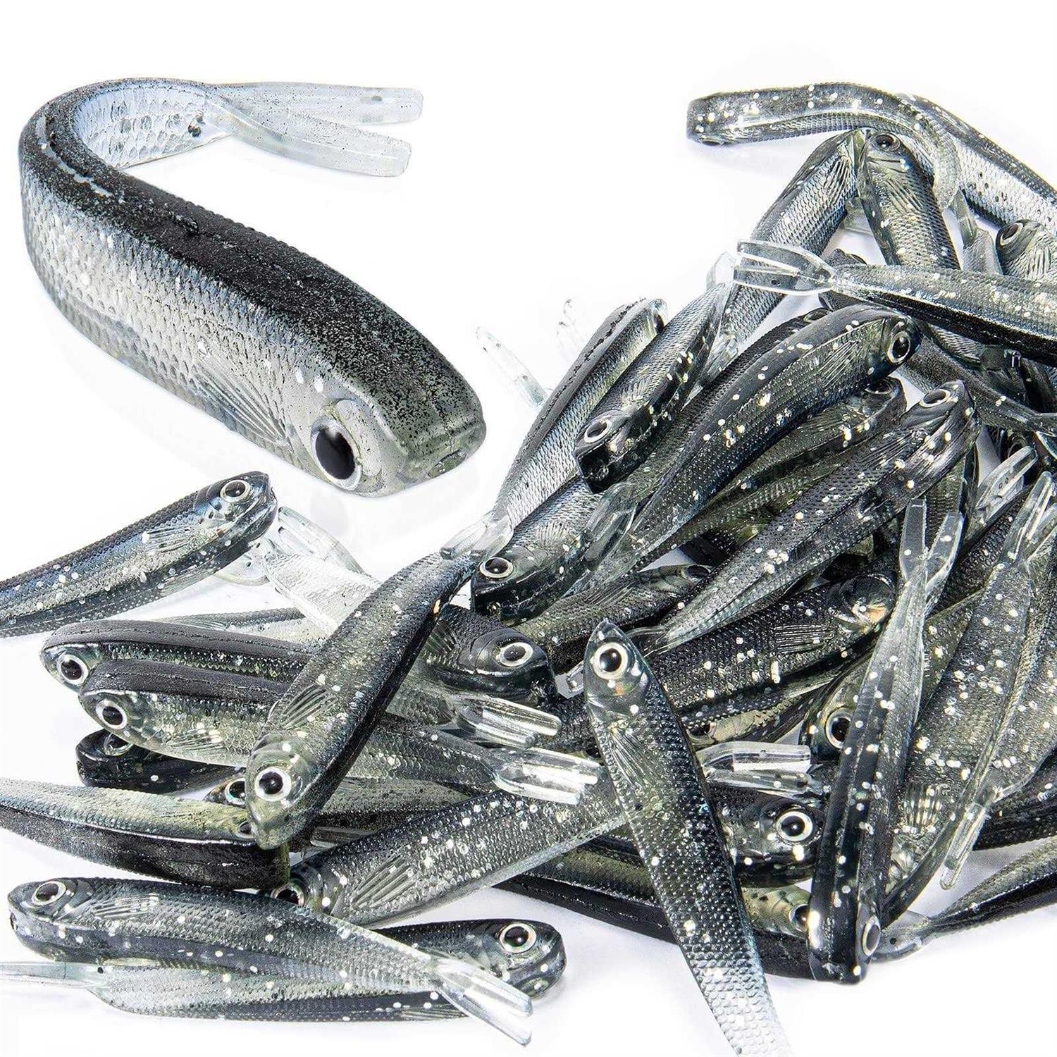 Syosisny 50 PCS Plastic Soft Fishing Lure, Lifelike Forked Tail Minnow, Fishing Baits Tackle for Saltwater and Freshwater Bass