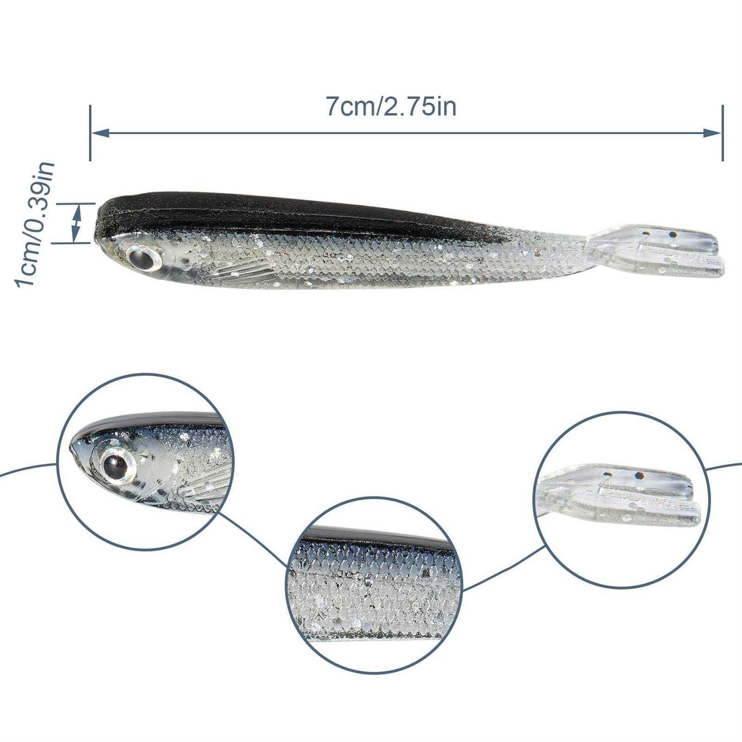 Alternative view of Syosisny 50 PCS Plastic Soft Fishing Lure, Lifelike Forked Tail Minnow, Fishing Baits Tackle for Saltwater and Freshwater Bass