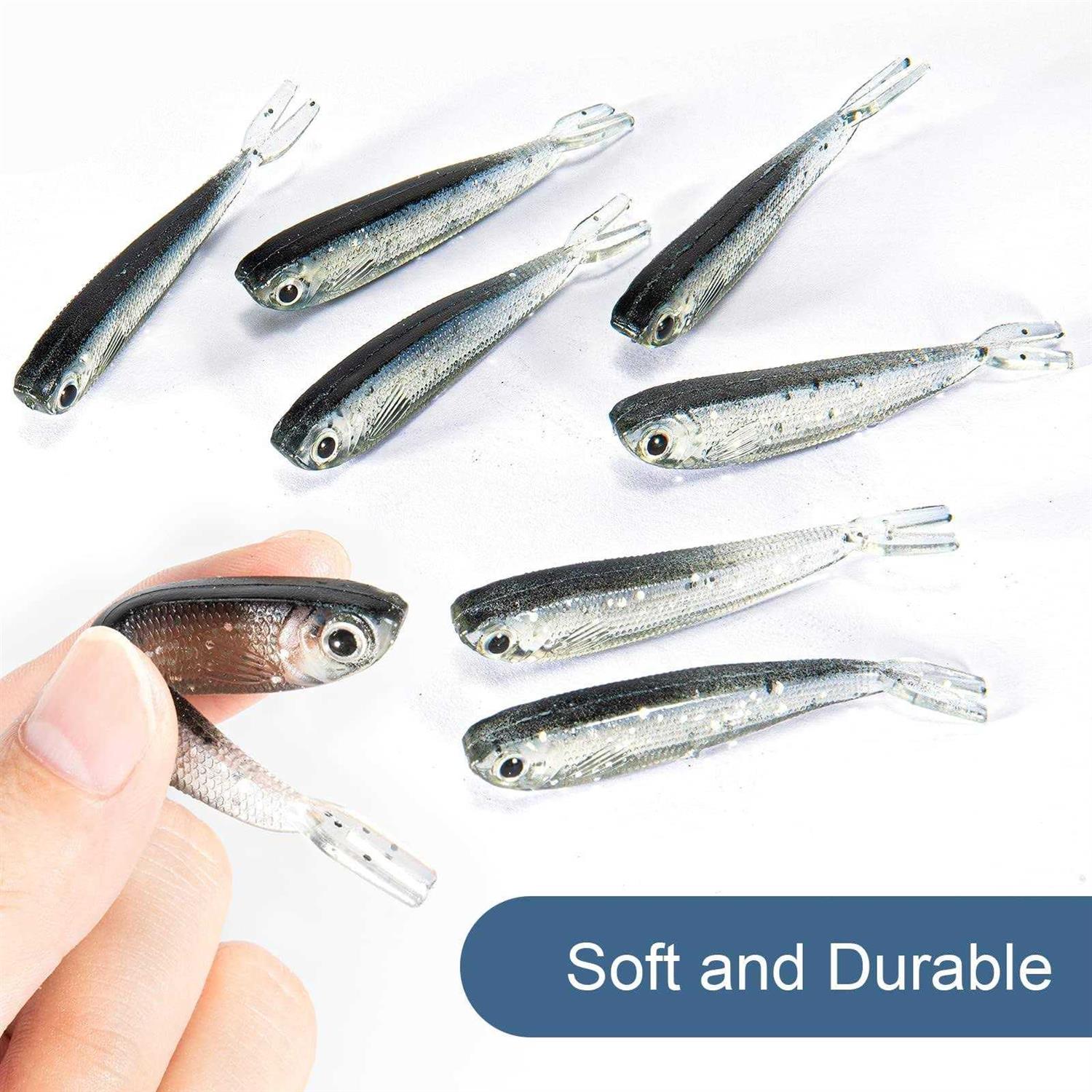 Syosisny 50 PCS Plastic Soft Fishing Lure, Lifelike Forked Tail Minnow, Fishing Baits Tackle for Saltwater and Freshwater Bass - Image 3