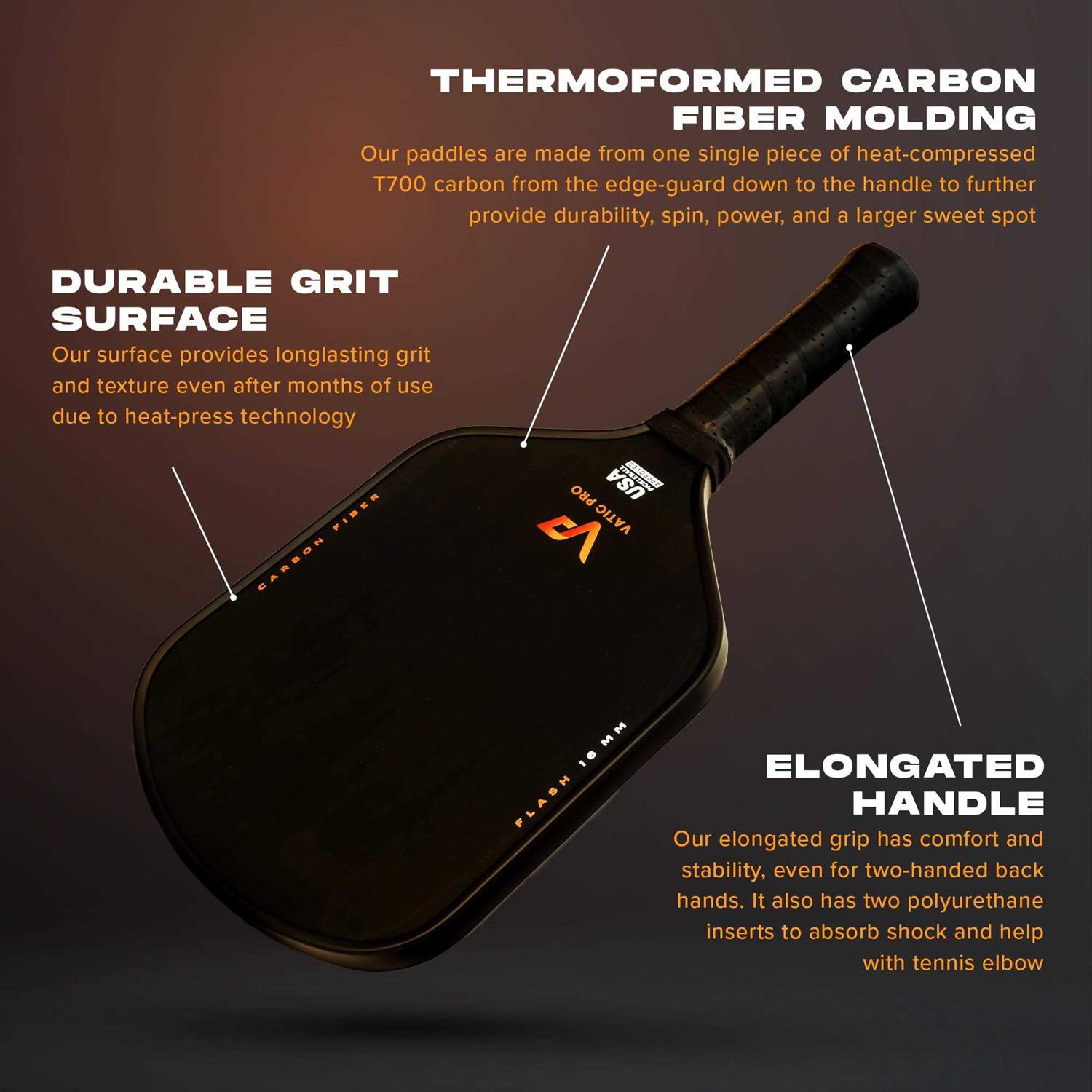 Vatic Pro Flash 16mm Middleweight Carbon Fiber Pickleball Paddle - Image 3