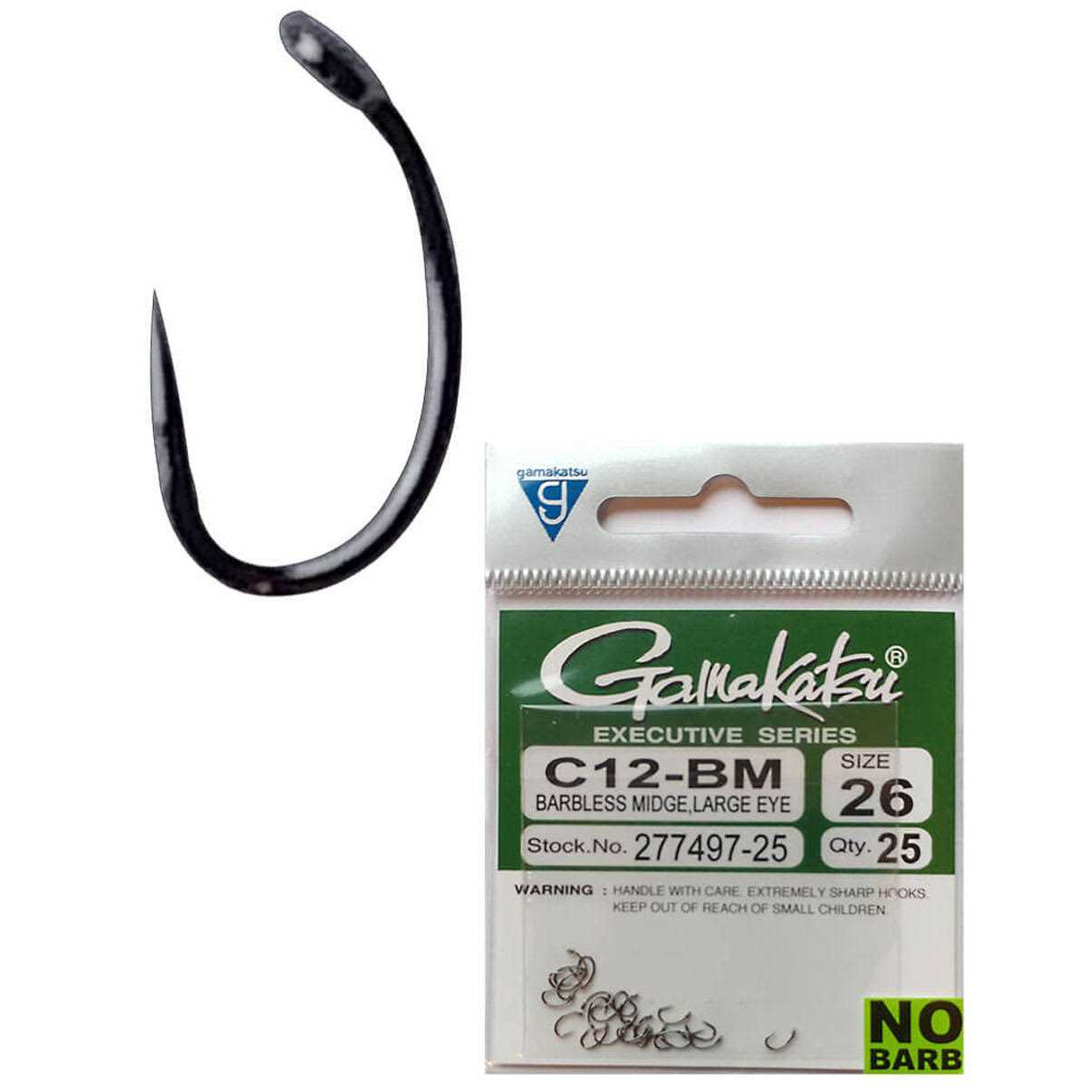 Gamakatsu C12-BM Large Eye Barbless Midge Hook - Image 2