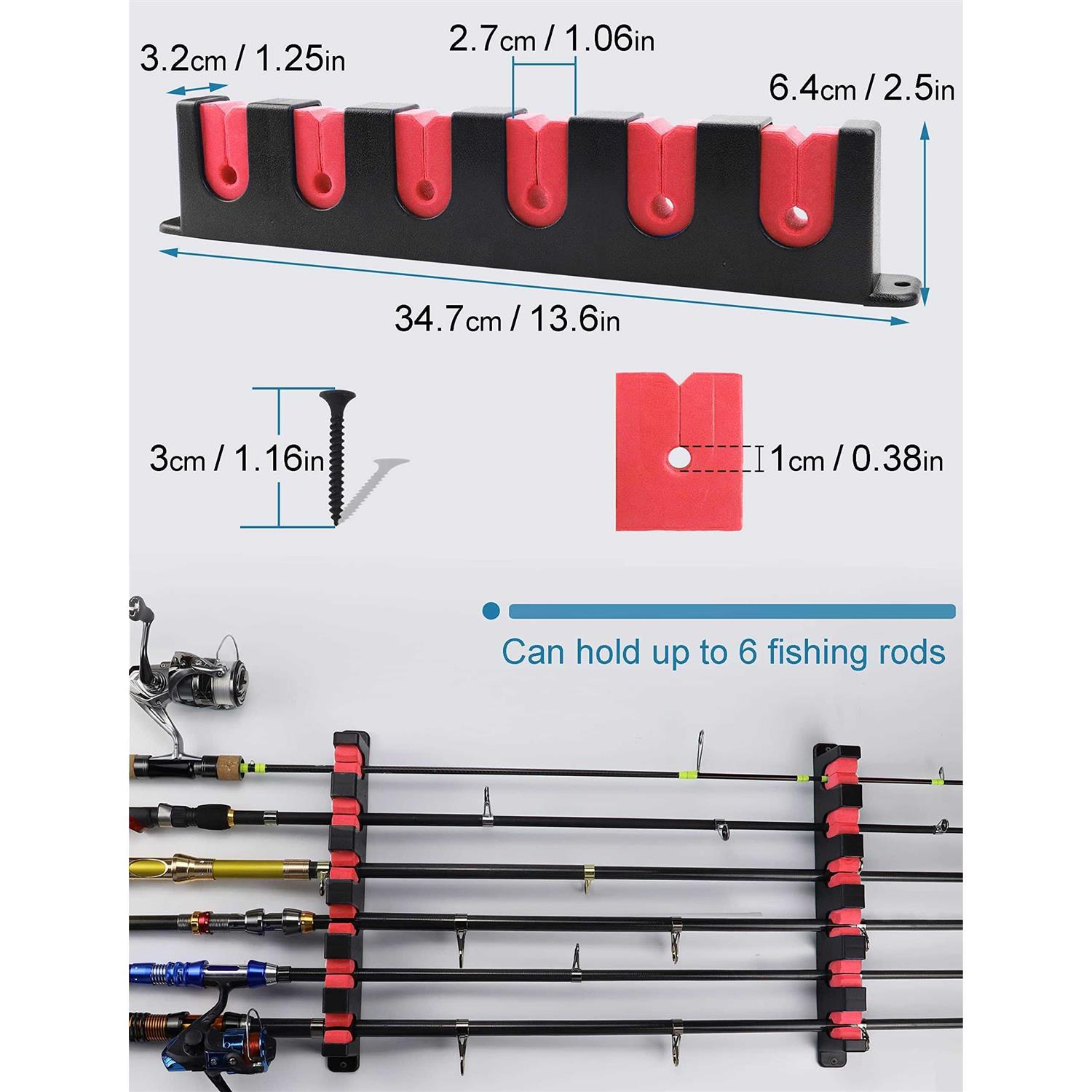 Ducurt Horizontal Fishing Rod Rack Holders Wall-mounted Fish Pole Holder for Garage Boat 6-Rod Storage Racks -1 Pair - Image 3