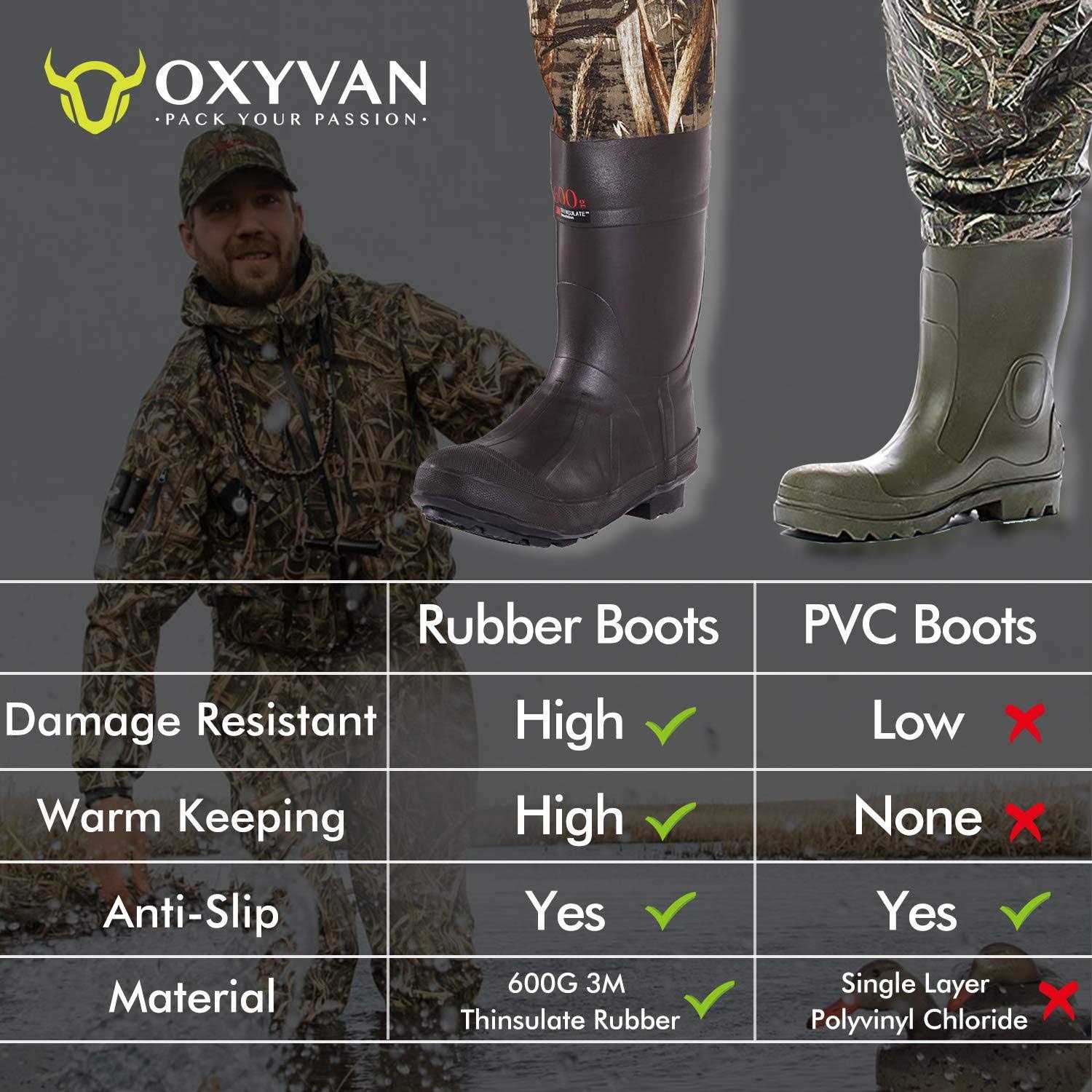 OXYVAN Duck Hunting Waders for Men with Hanger & 600G Insulation Rubber Boots - Image 3