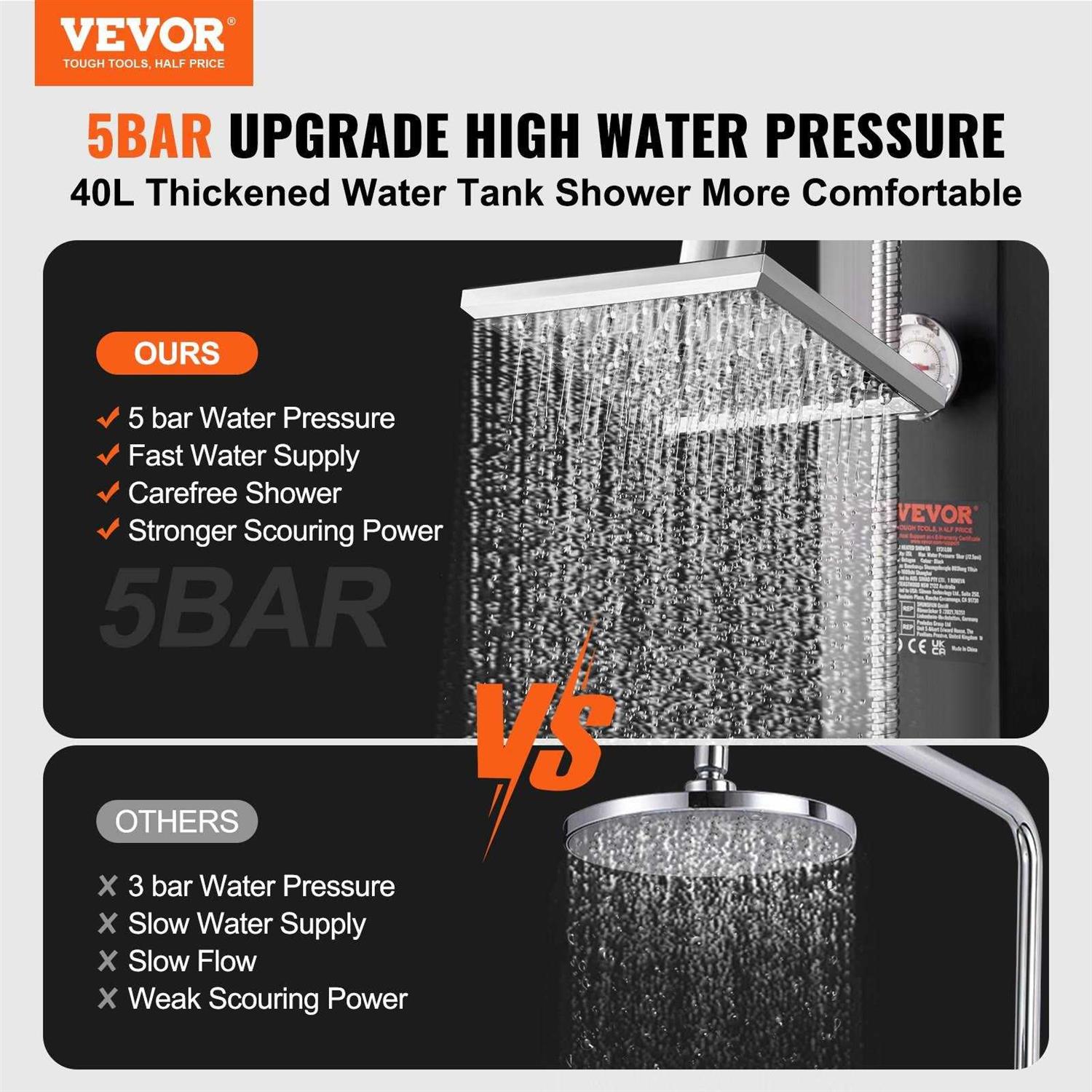 VEVOR 10.57 gal Outdoor Solar Heated Shower - Image 4
