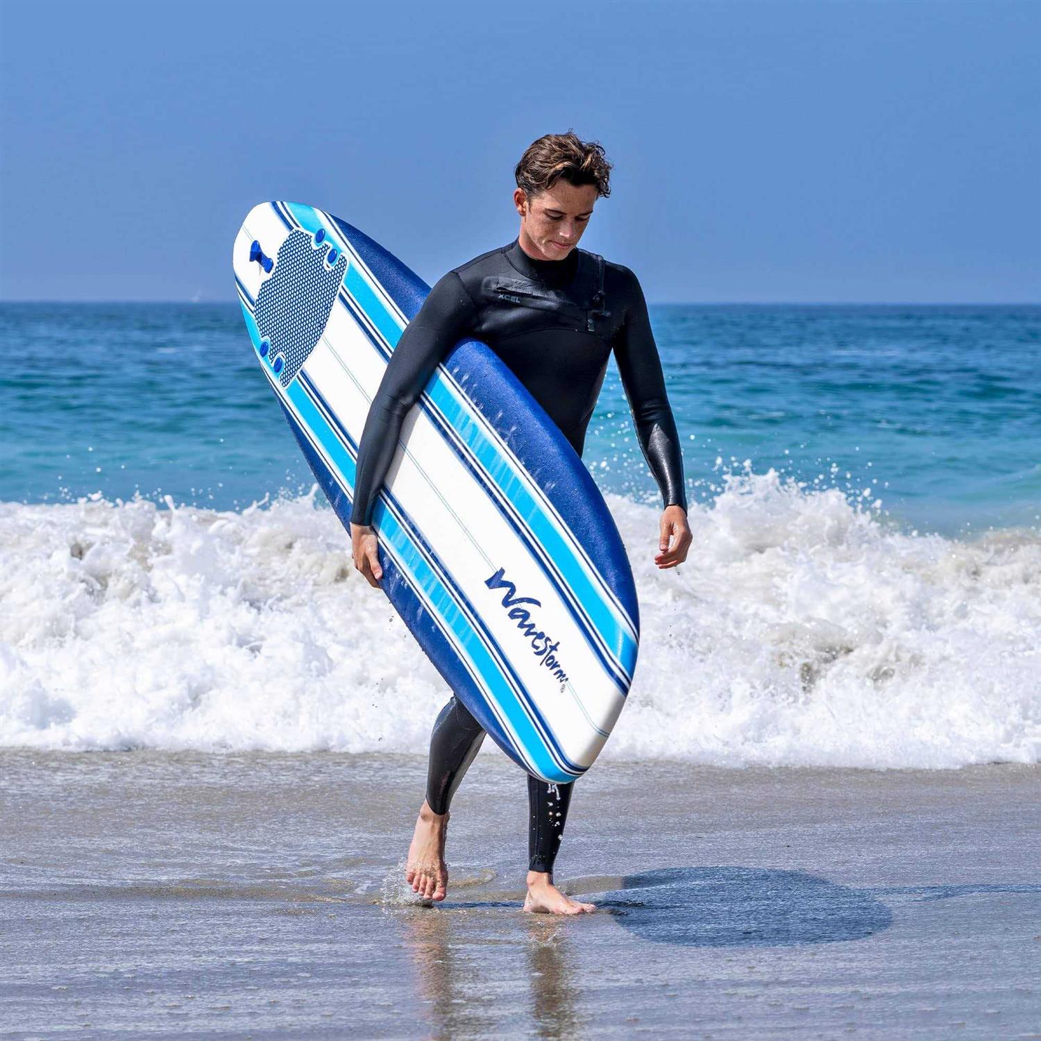 Wavestorm Classic Soft Top Foam Surfboard for Beginners and All Surfing Levels Complete Set Includes Leash and Multiple Fins Heat - Image 3