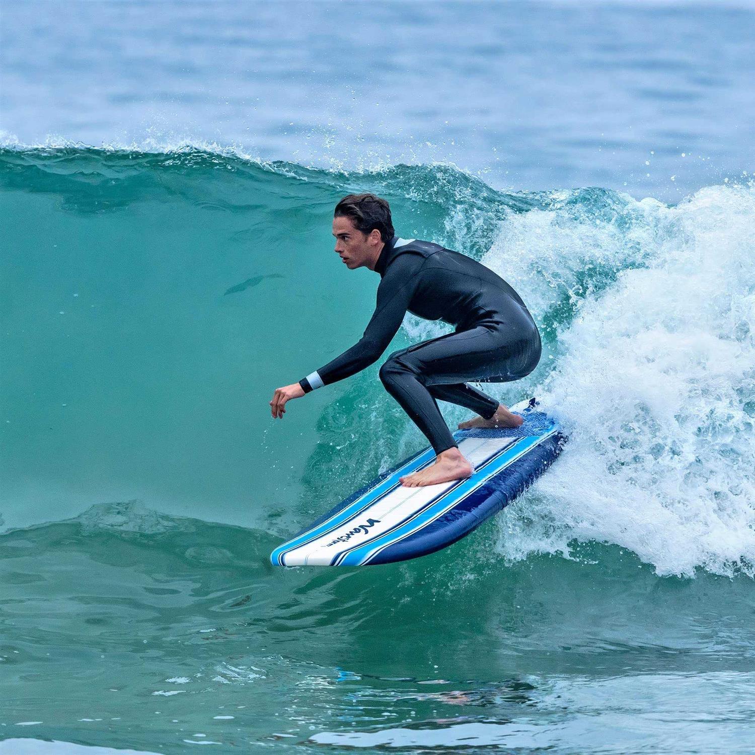 Wavestorm Classic Soft Top Foam Surfboard for Beginners and All Surfing Levels Complete Set Includes Leash and Multiple Fins Heat - Image 4