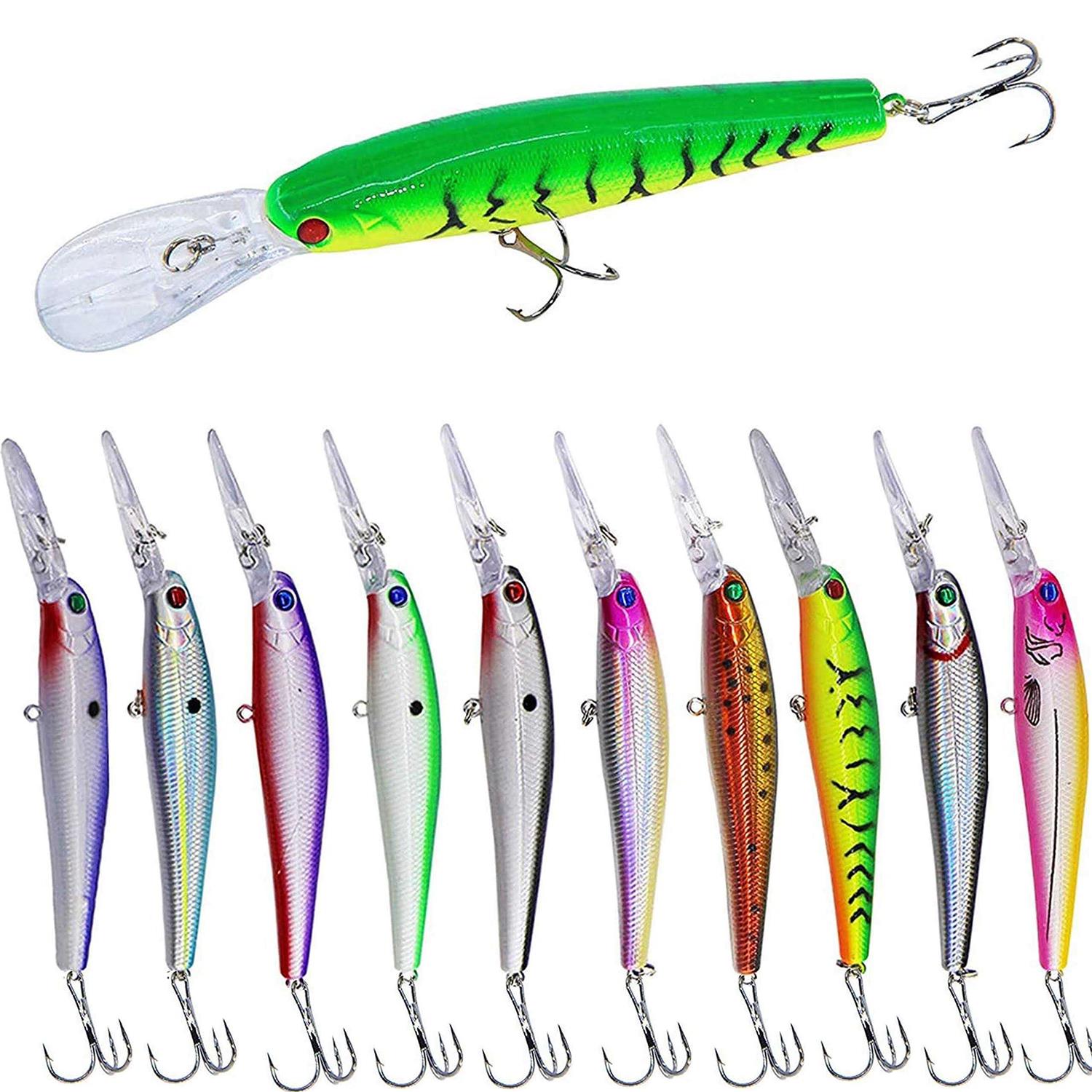 Fishing Lures Hard Baits Bass Crankbait Minnow Lures 10pcs Deep Diving Swimbait with Strong Treble Hook 3D Lifelike Eyes Walleye Lures Fishing