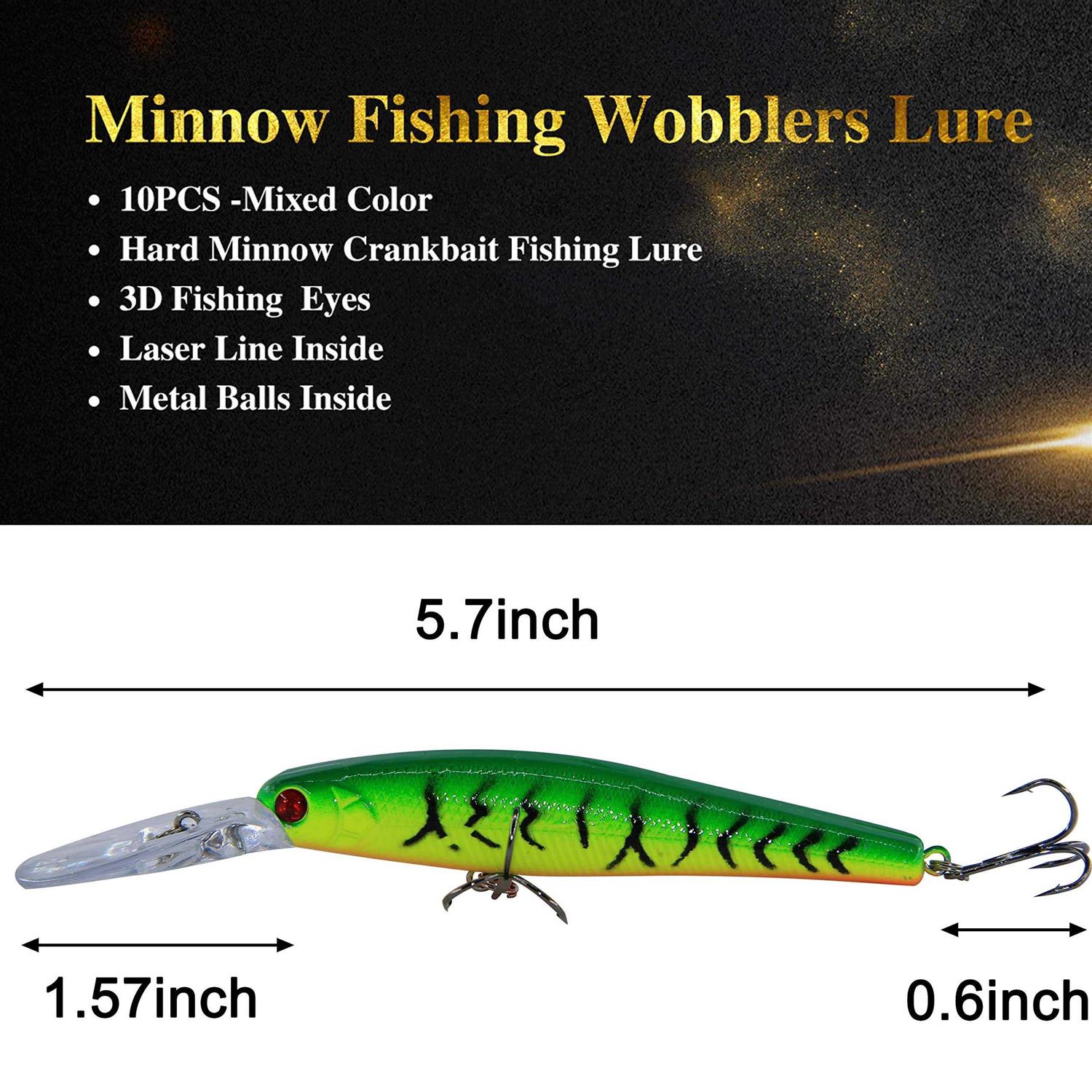 Fishing Lures Hard Baits Bass Crankbait Minnow Lures 10pcs Deep Diving Swimbait with Strong Treble Hook 3D Lifelike Eyes Walleye Lures Fishing - Image 3