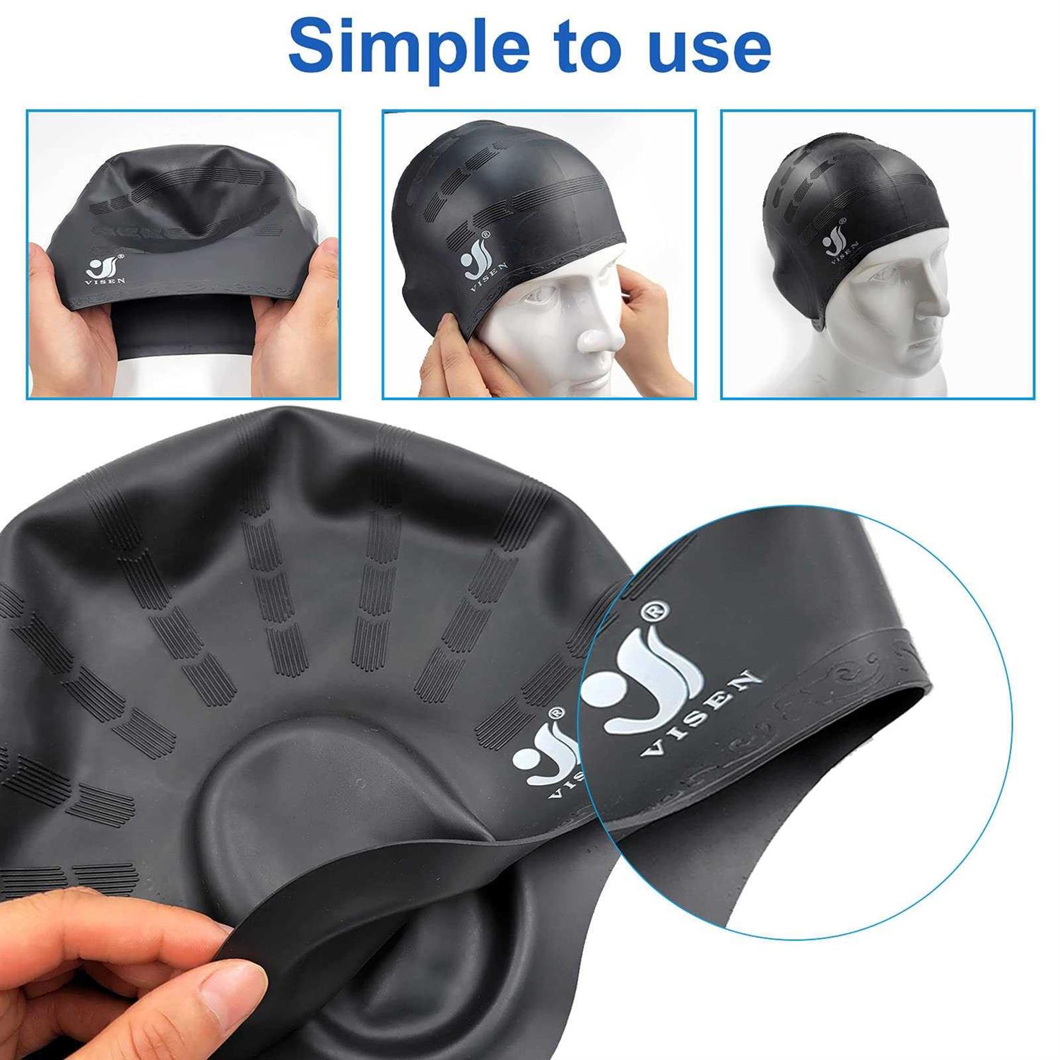 Unisex Swim Caps Ear Protection,2 Pack Silicone Swimming Caps for Short/Long Hair with Ear Plugs&Nose Clip,Waterproof Flexible Swimming Hat - Image 3