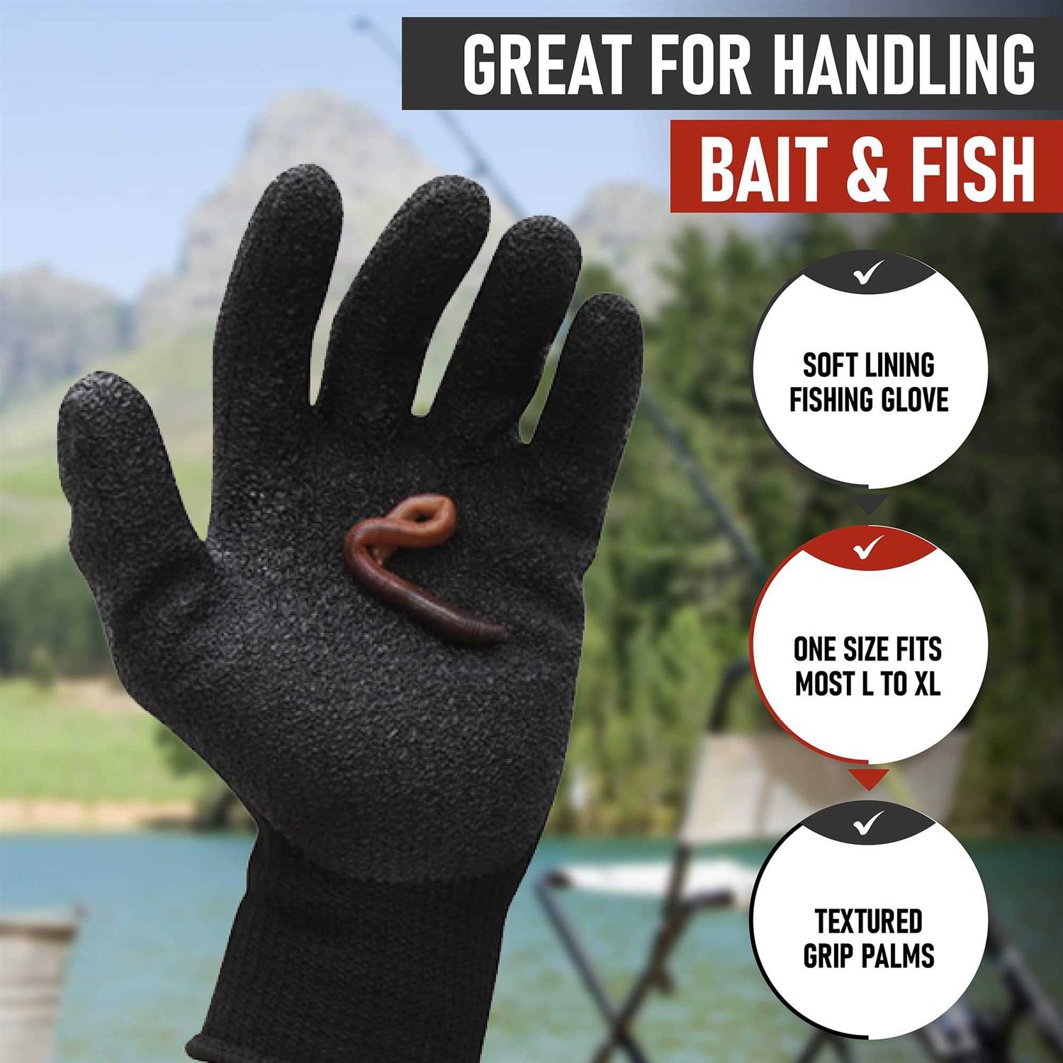 Big Worm Fishing Fish Handling/Cleaning Gloves Textured Grip Palm Soft Lining Fillet Gloves - Image 4