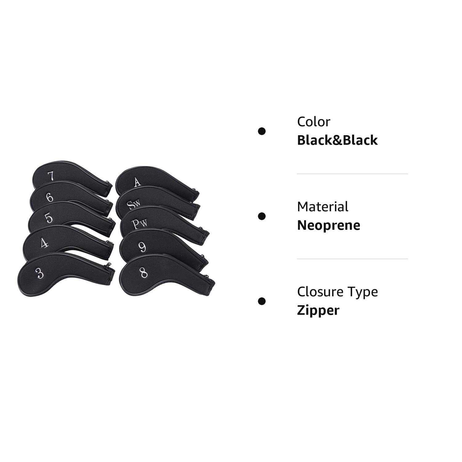 Sword &Shield sports Neoprene Zipper Golf Club Iron Head Covers Iron Covers 10pcs/Set - Image 3