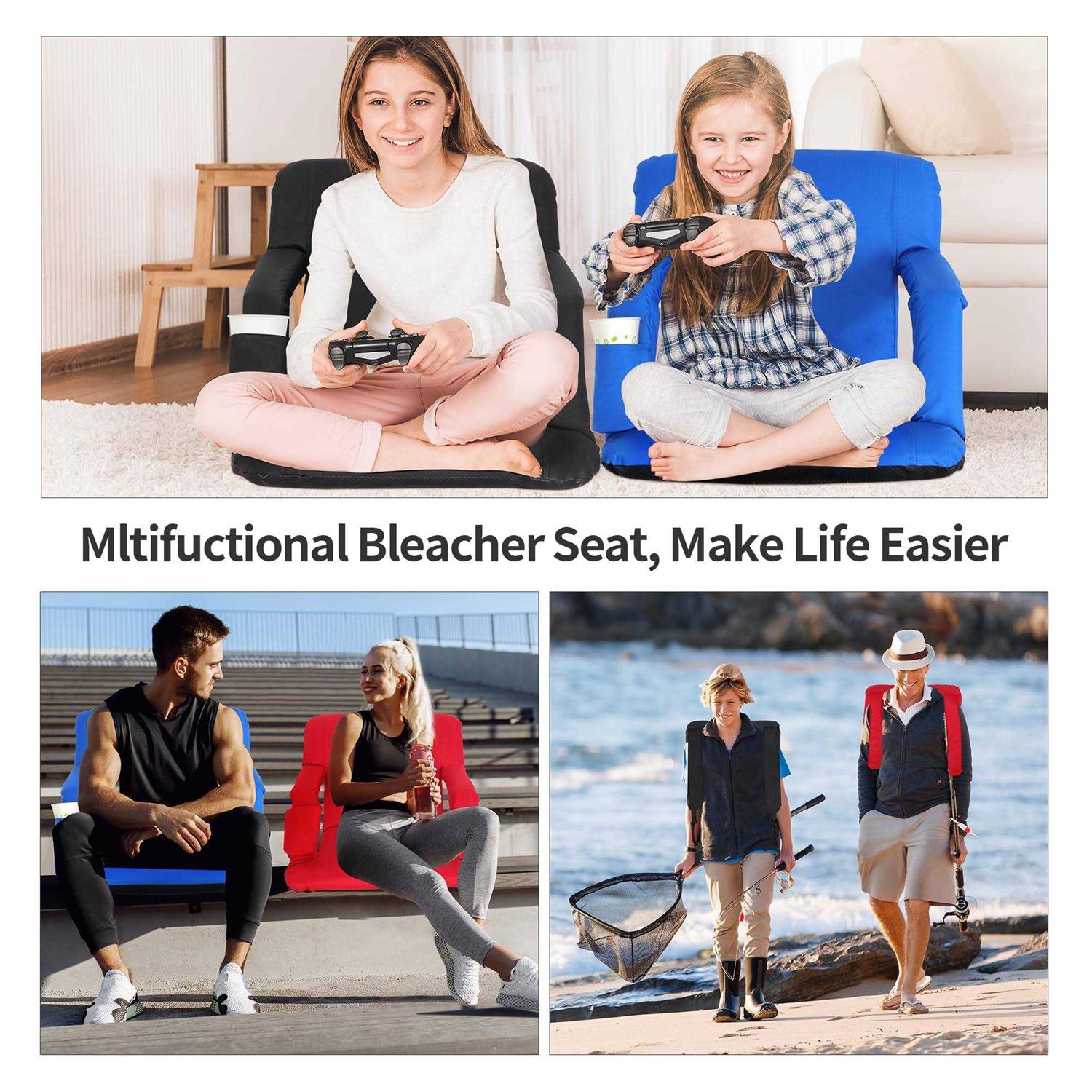 Alternative view of LEMY 5 Reclining Positions Adjustable Stadium Seat for Bleachers Portable Water Resistant Stadium Chair with Back/Arms/Cushion for Outdoor or Indoor