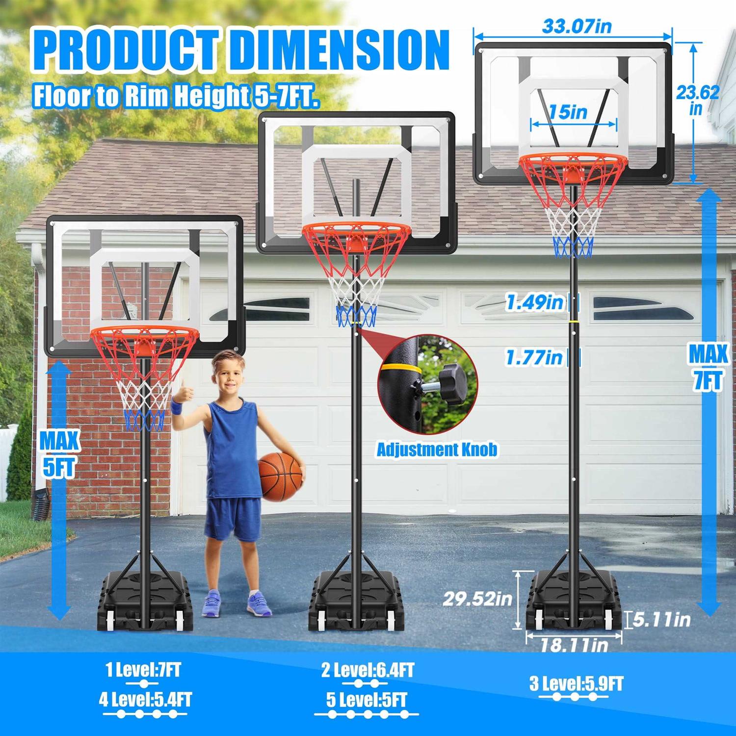 Ifanze Portable Basketball Hoop Adjustable Outdoor Basketball Hoop - Image 2