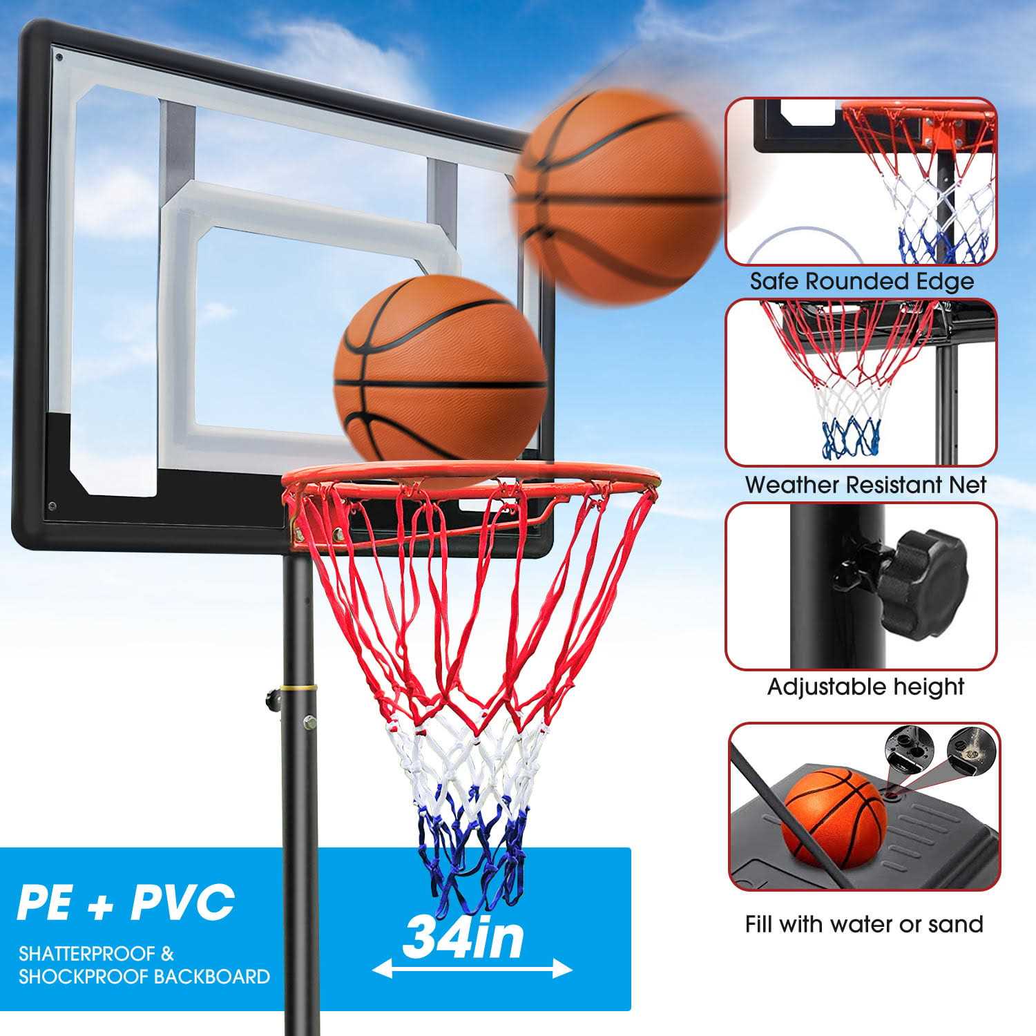 Ifanze Portable Basketball Hoop Adjustable Outdoor Basketball Hoop - Image 3