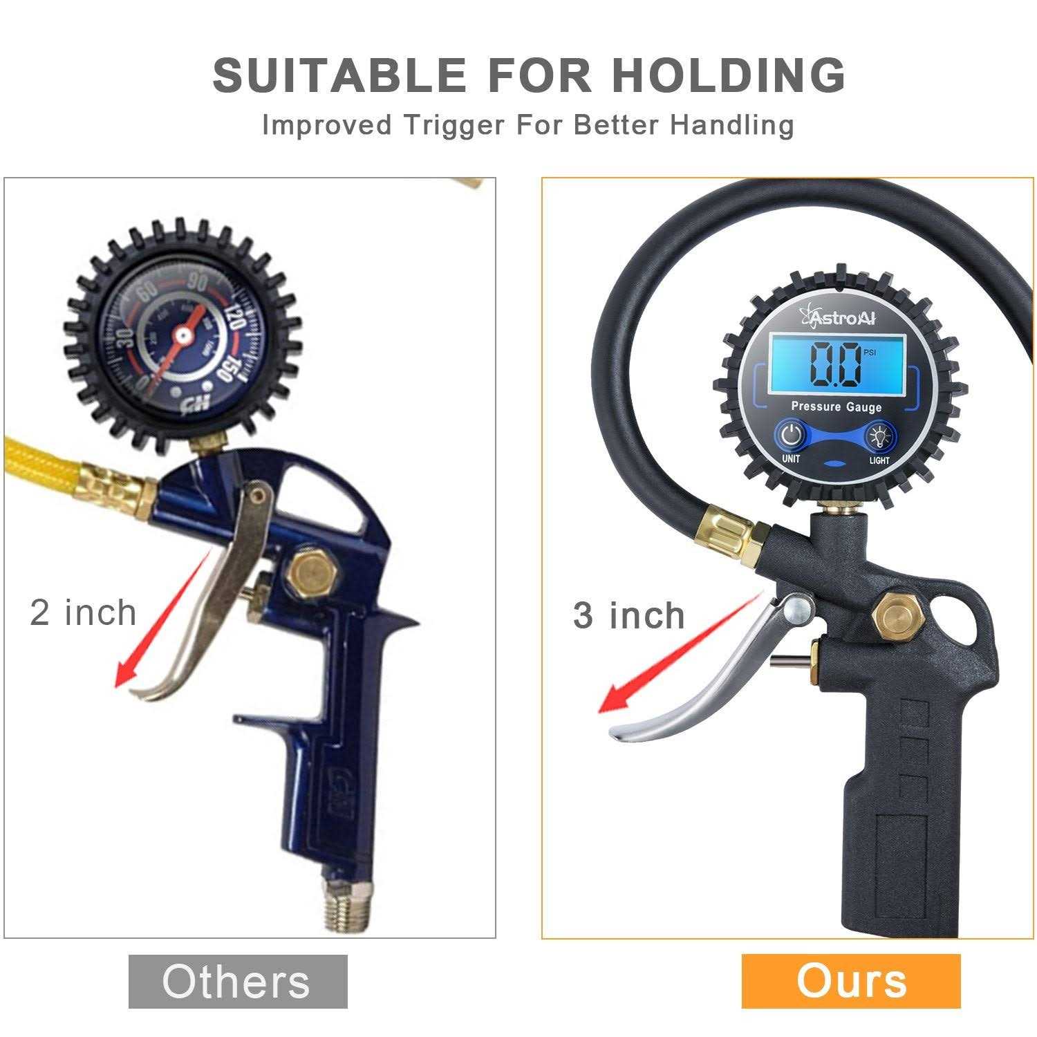 AstroAI Digital Tire Pressure Gauge with Inflator 250 Psi Air Chuck & Compressor Accessories Heavy Duty with Quick Connect Coupler - Image 4