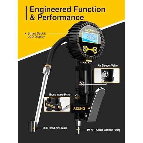 AZUNO Digital Tire Inflator with Pressure Gauge, 200 Psi - Image 4