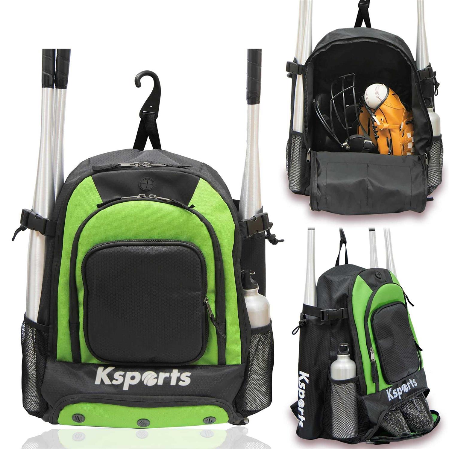 Ksports Baseball Bag Black Zippers Backpack Baseball, T-Ball & Softball Equipment