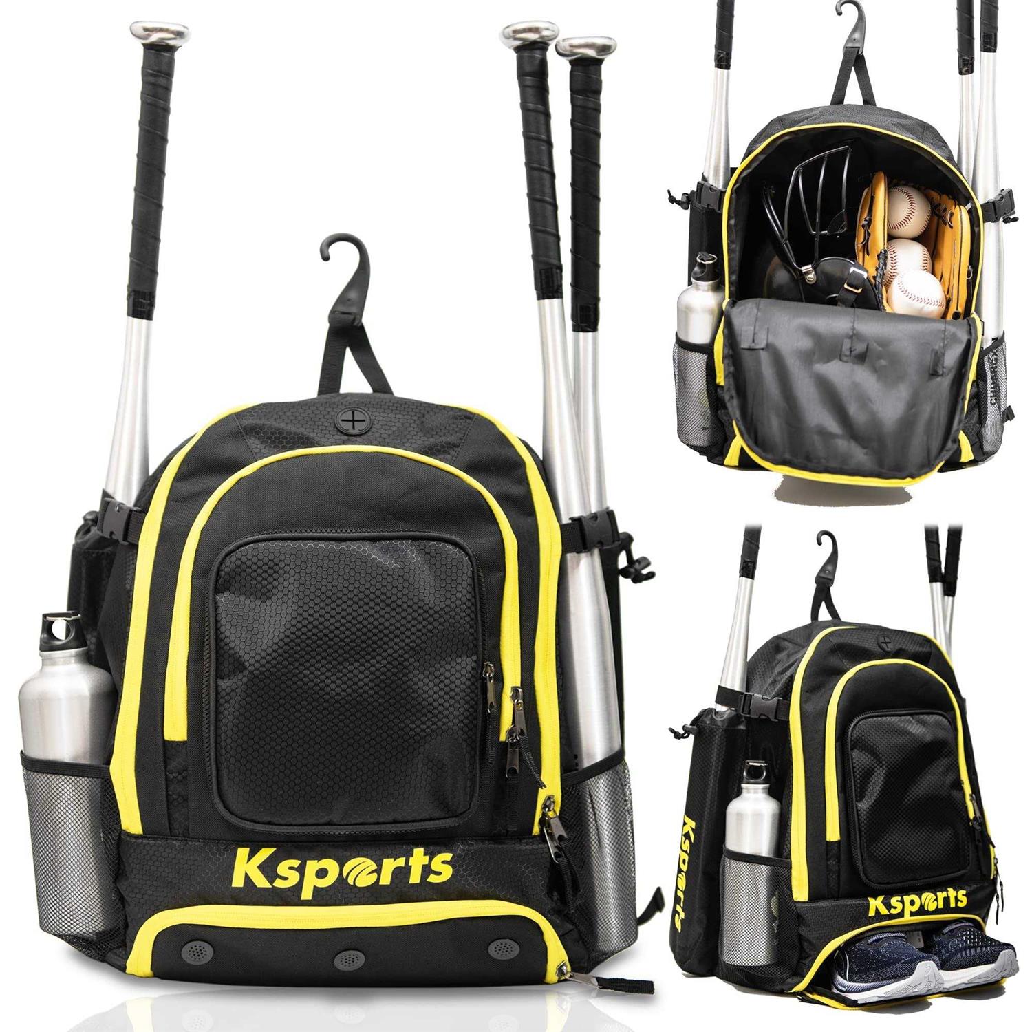 Ksports Baseball Bag Black Zippers Backpack Baseball, T-Ball & Softball Equipment
