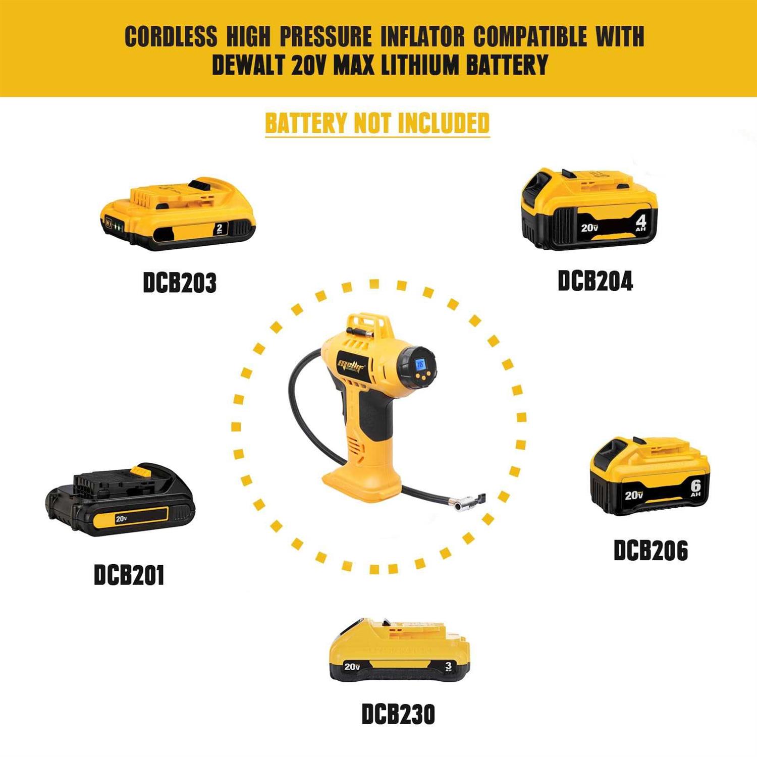 Alternative view of Mellif Cordless Tire Inflator Air Compressor for Dewalt 20V Max Battery