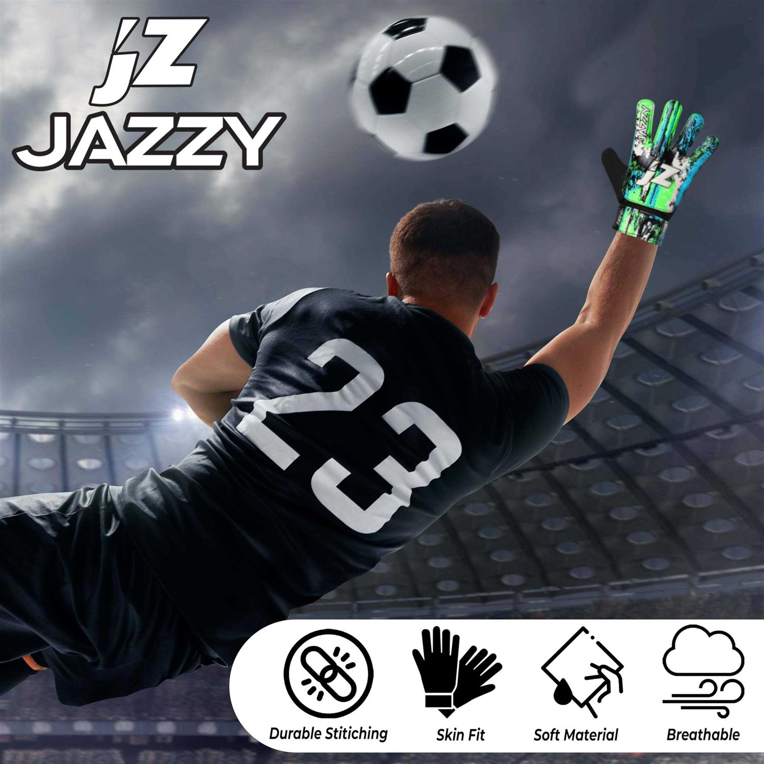 Jazzy Sports Soccer Goalkeeper Gloves for Kids Boys Children Youth Funky Football Goalie Gloves Anti Slip 4mm Latex Palm with Strong Grip & Doub - Image 5